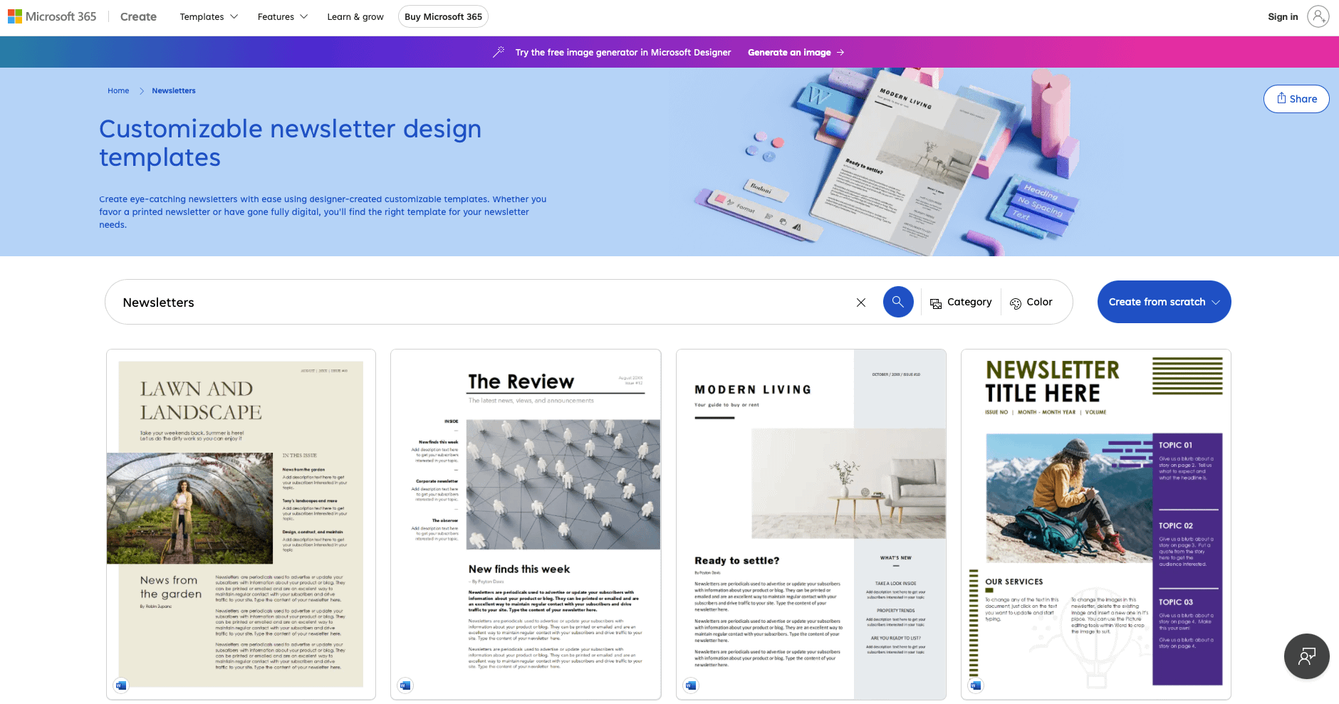 Image of Microsoft Office Newsletter Templates Page