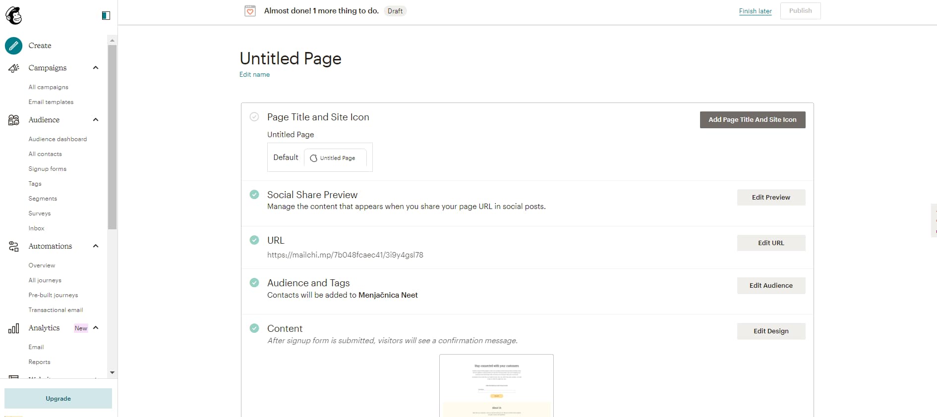 Mailchimp landing page - technical setup