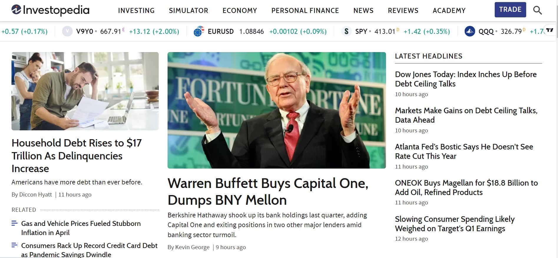 Investopedia homepage.