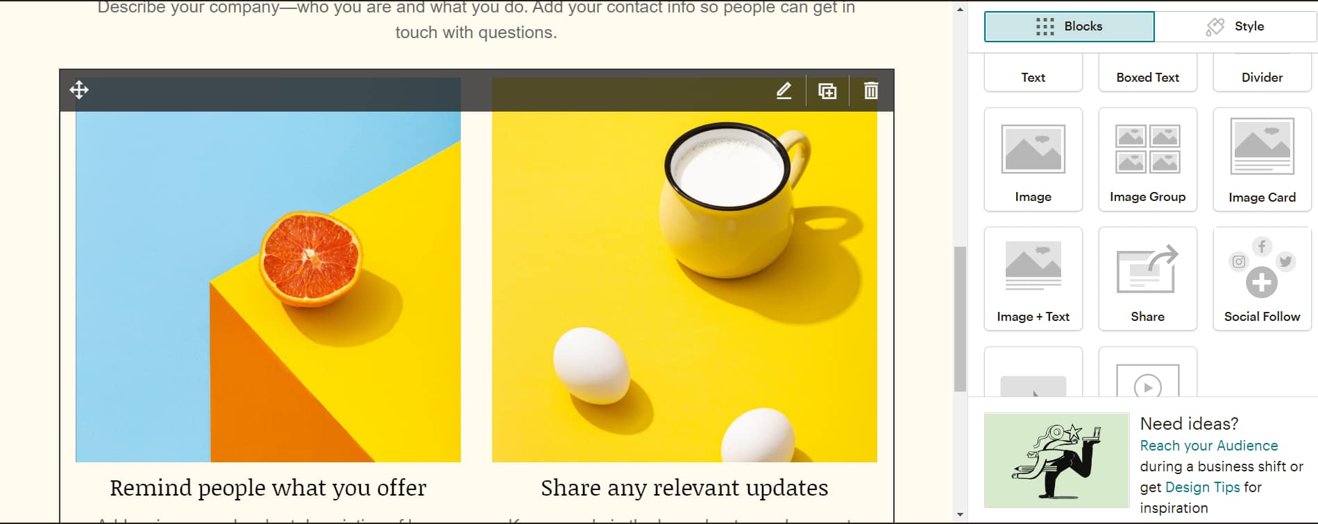 How to create a landing page in Mailchimp - page editor in Mailchimp