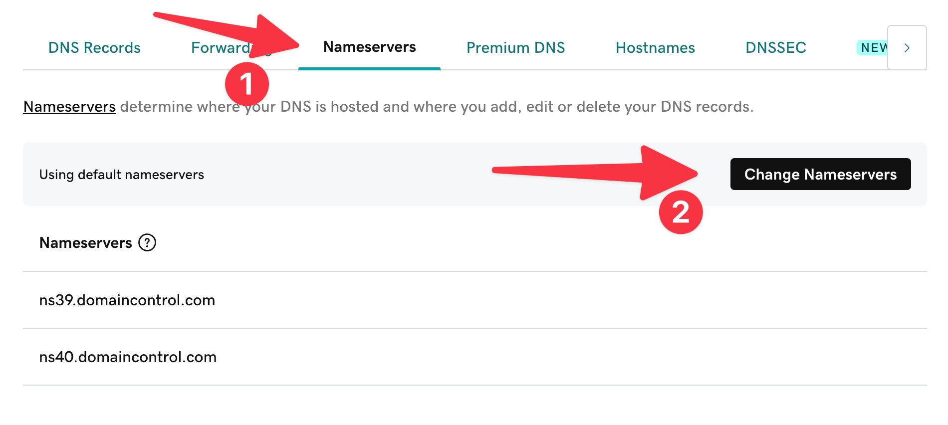 GoDaddy change nameservers