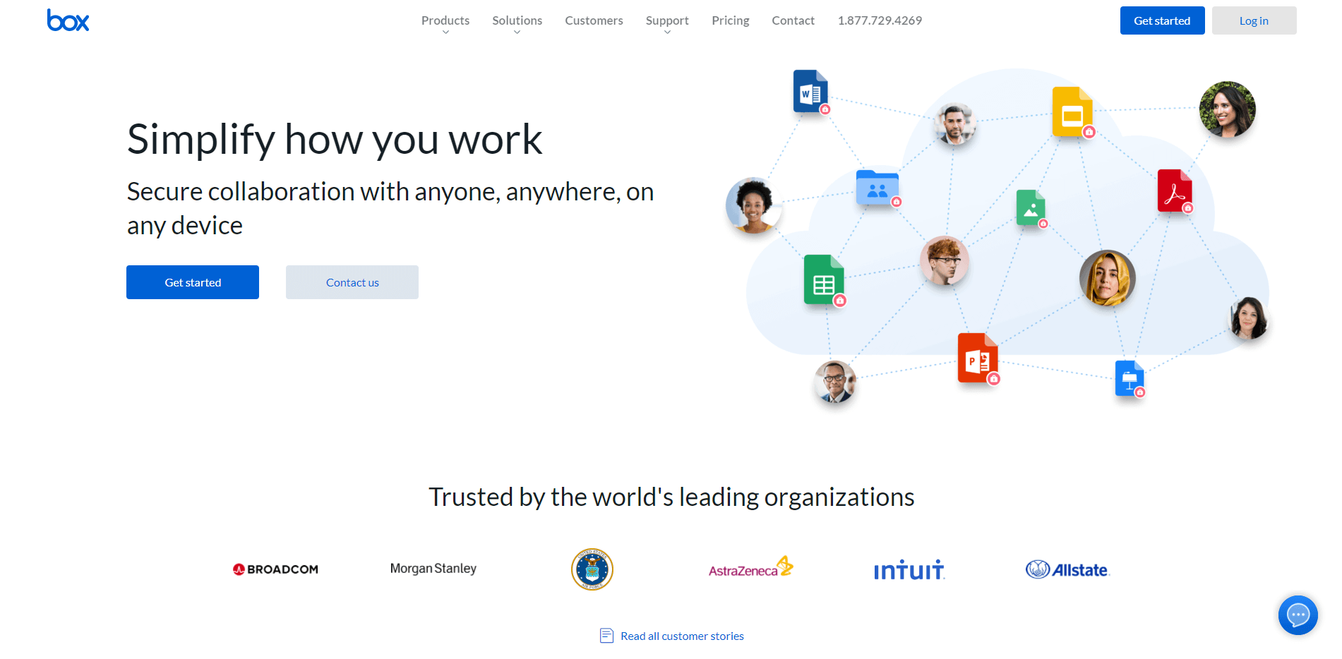 The Box cloud storage homepage.