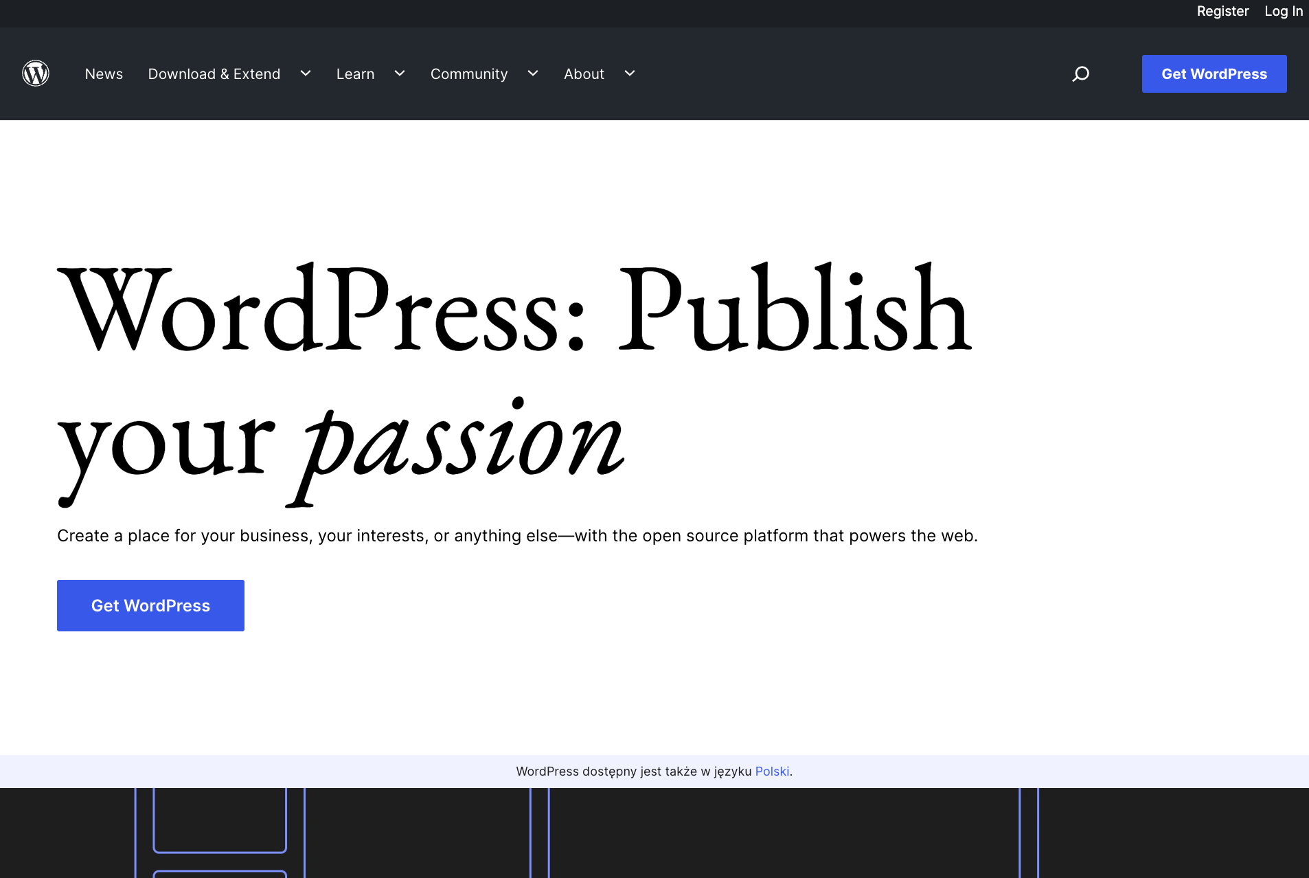 WordPress homepage