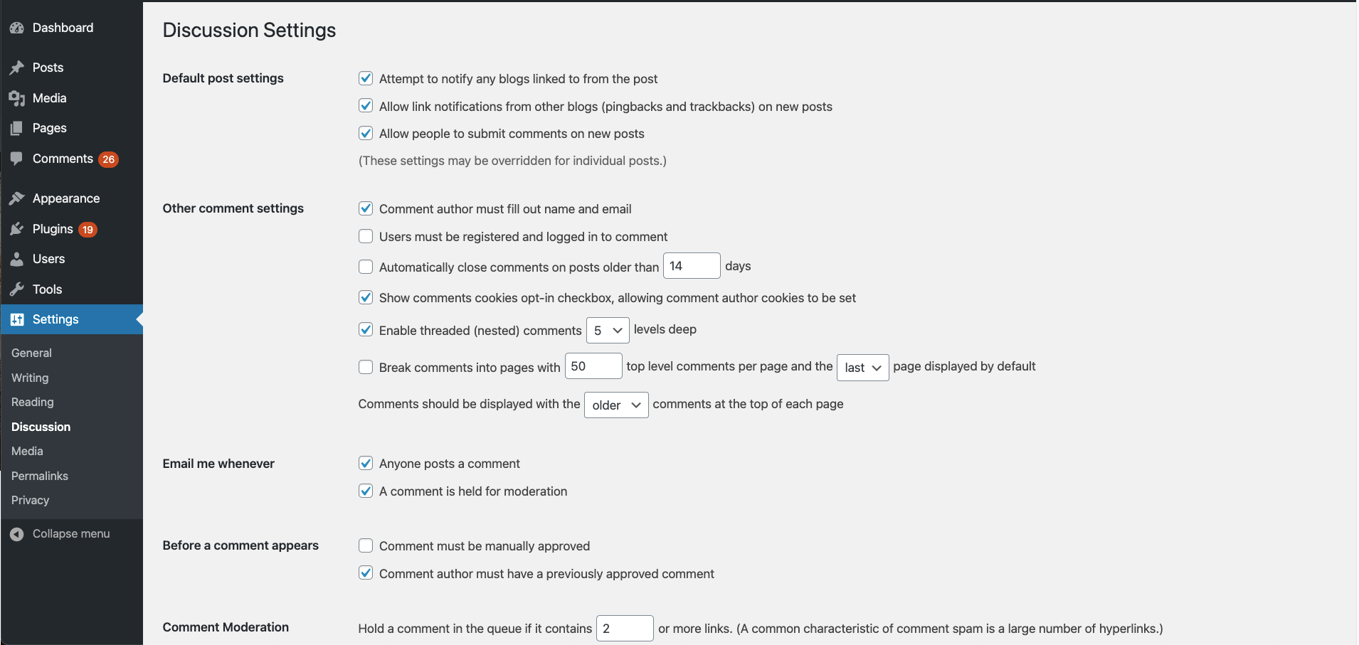 WordPress comment controls help prevent spam