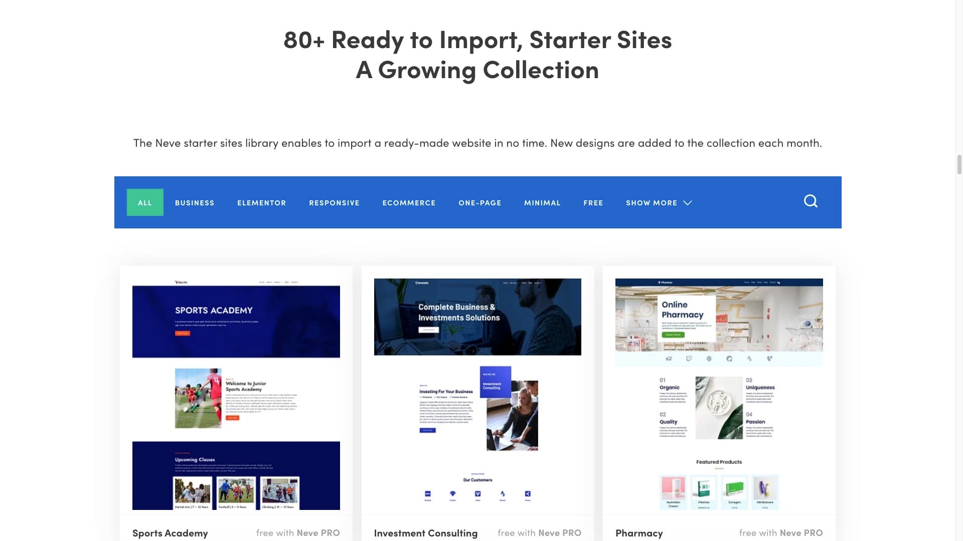 The NEve starter site gallery