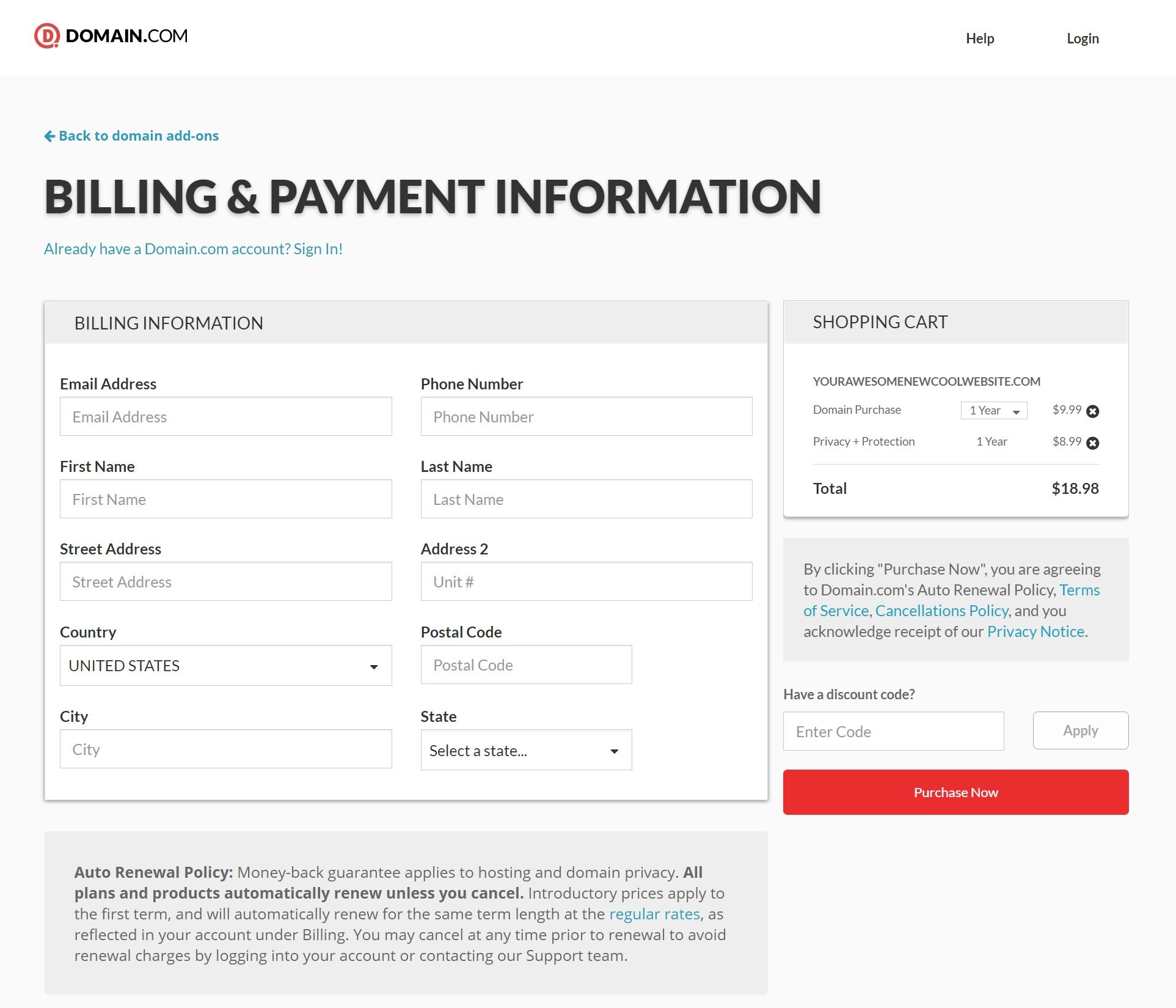 Check out to purchase domain name