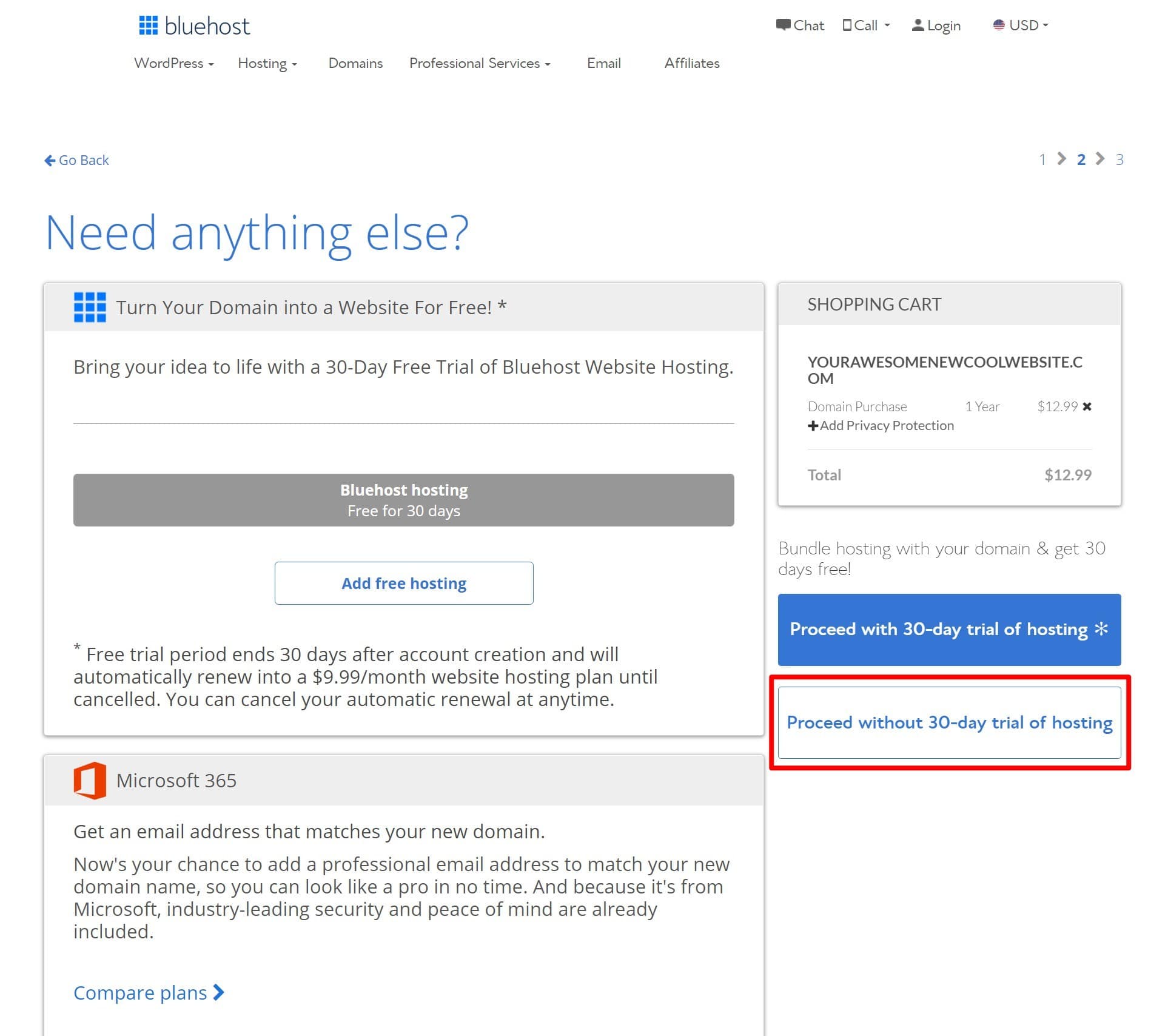 Ignore the hosting trial if you don't want hosting