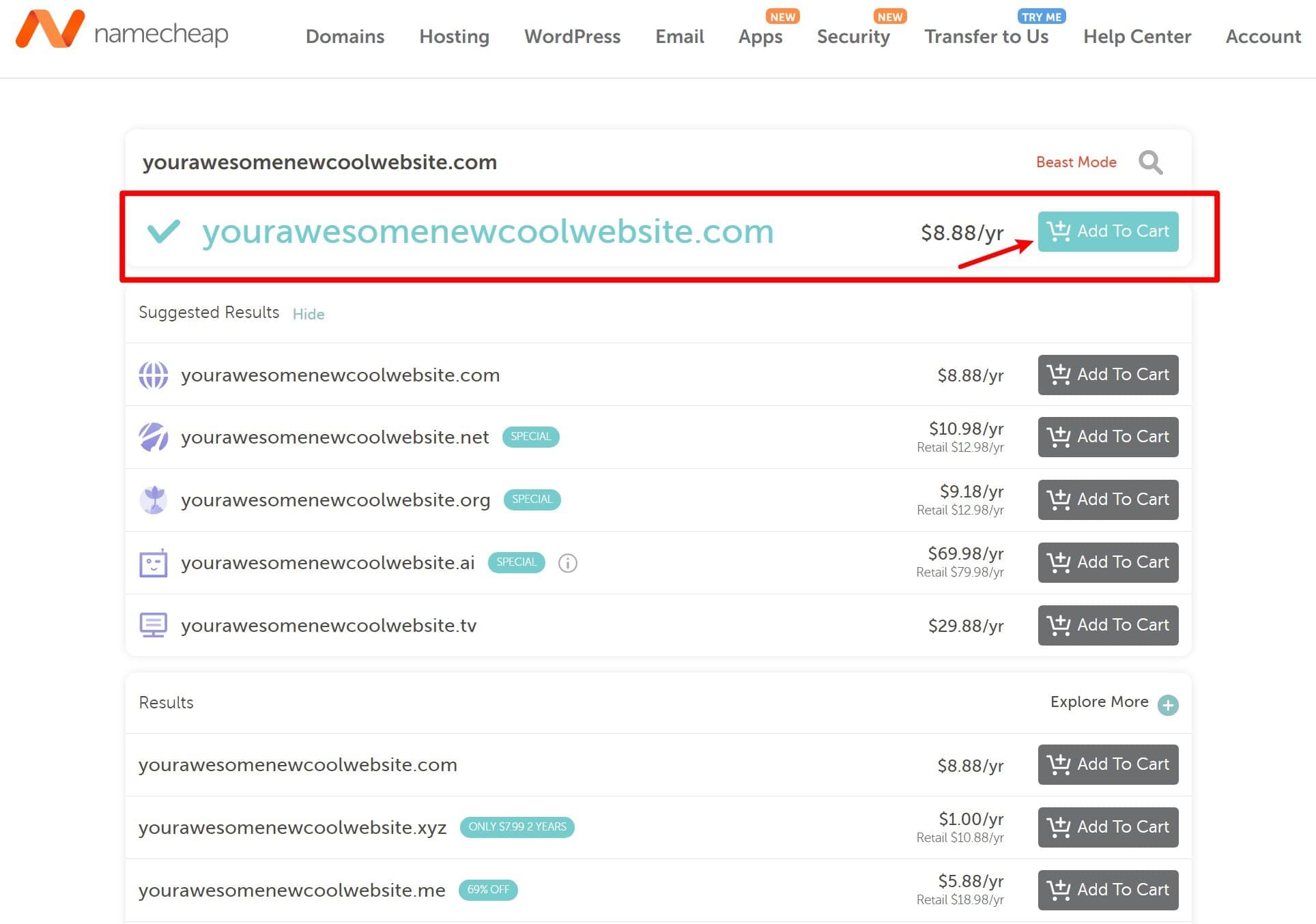 Available domain at namecheap