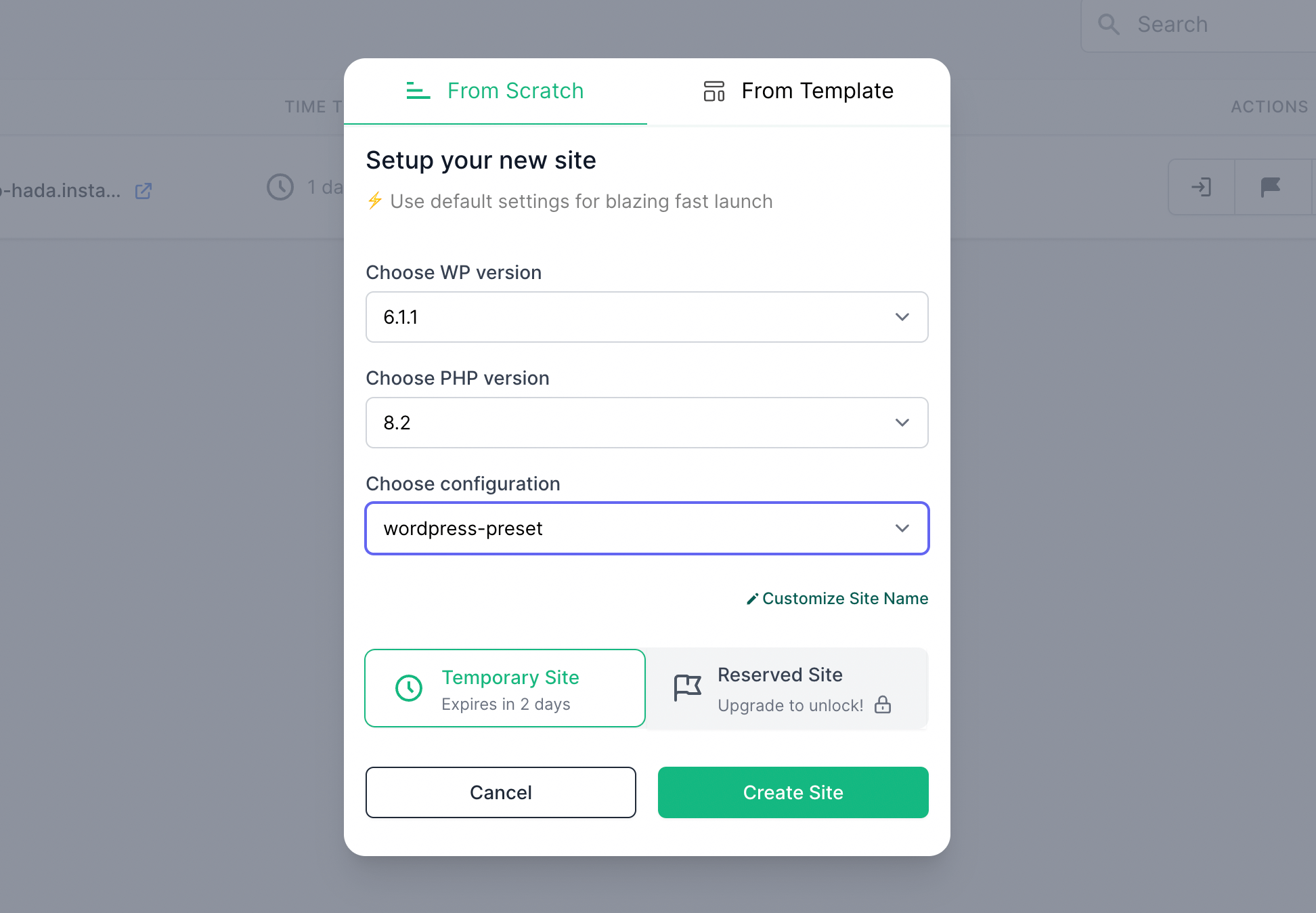 InstaWP review: Select custom configuration