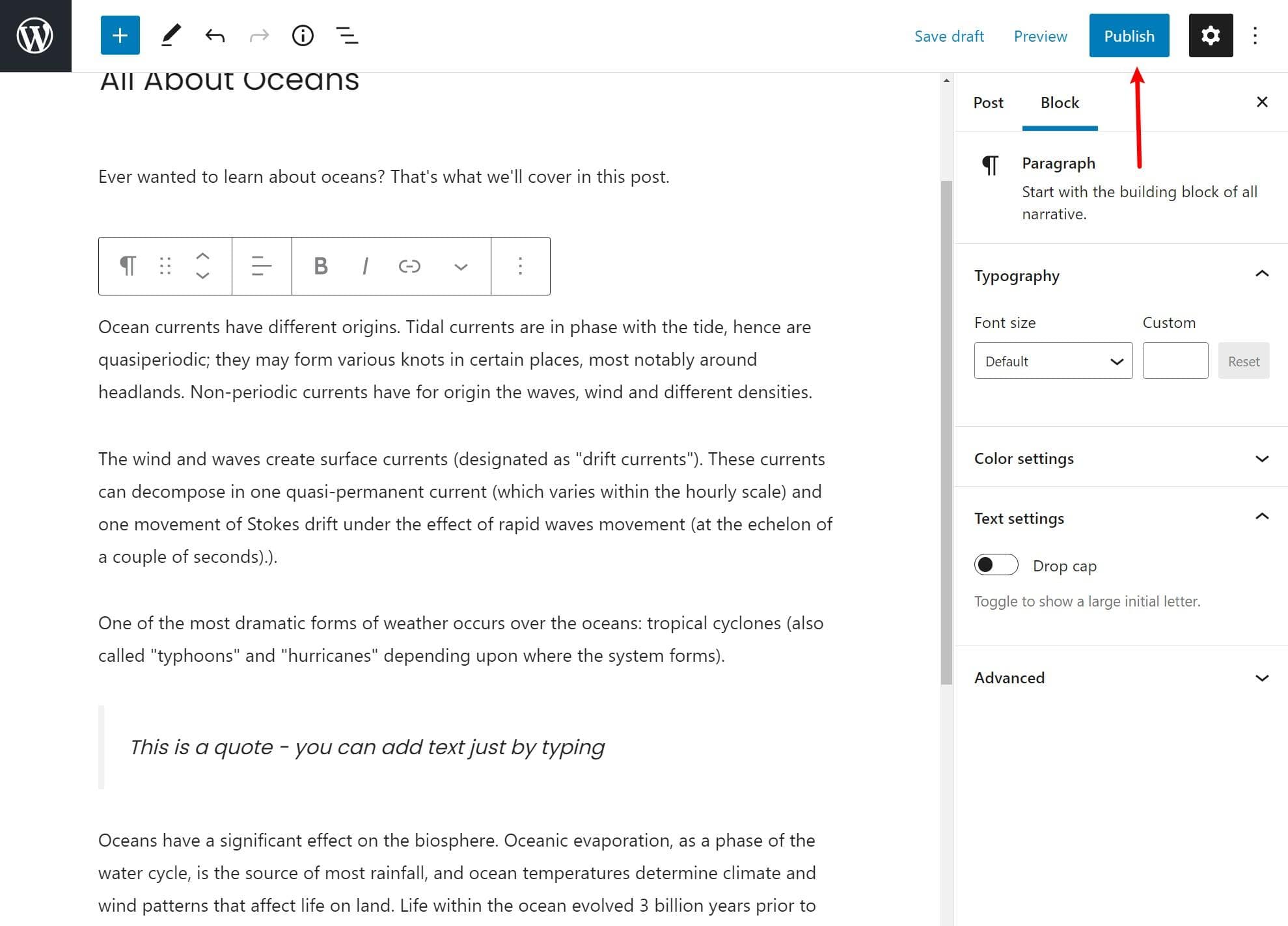 How to publish a post in Gutenberg.