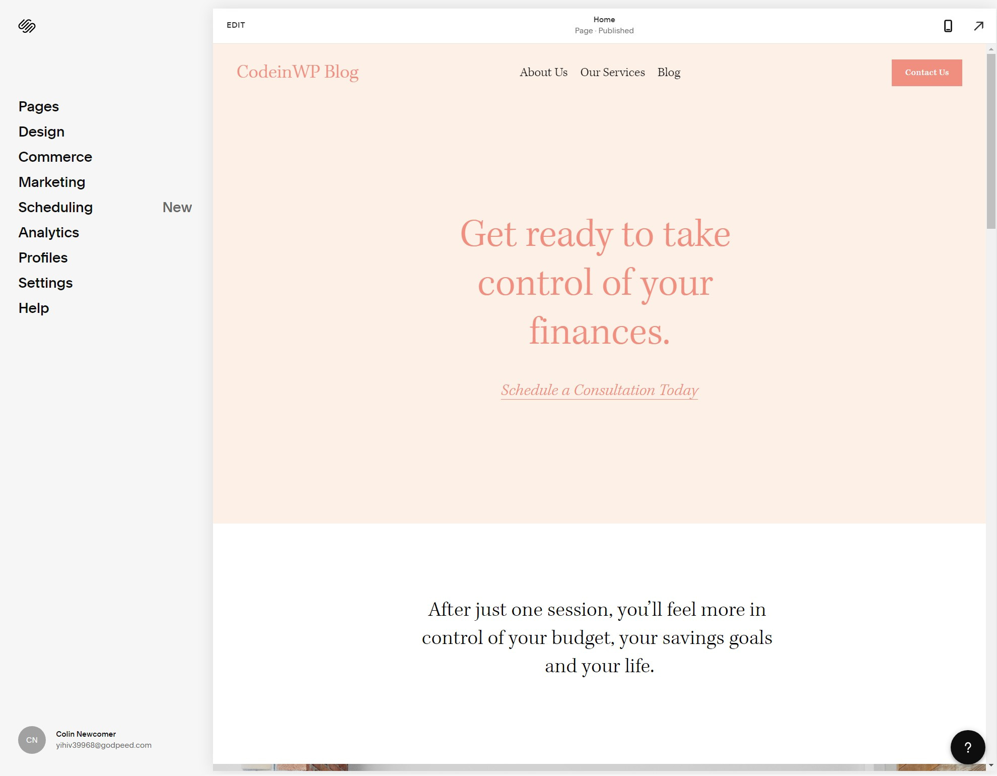 Squarespace dashboard