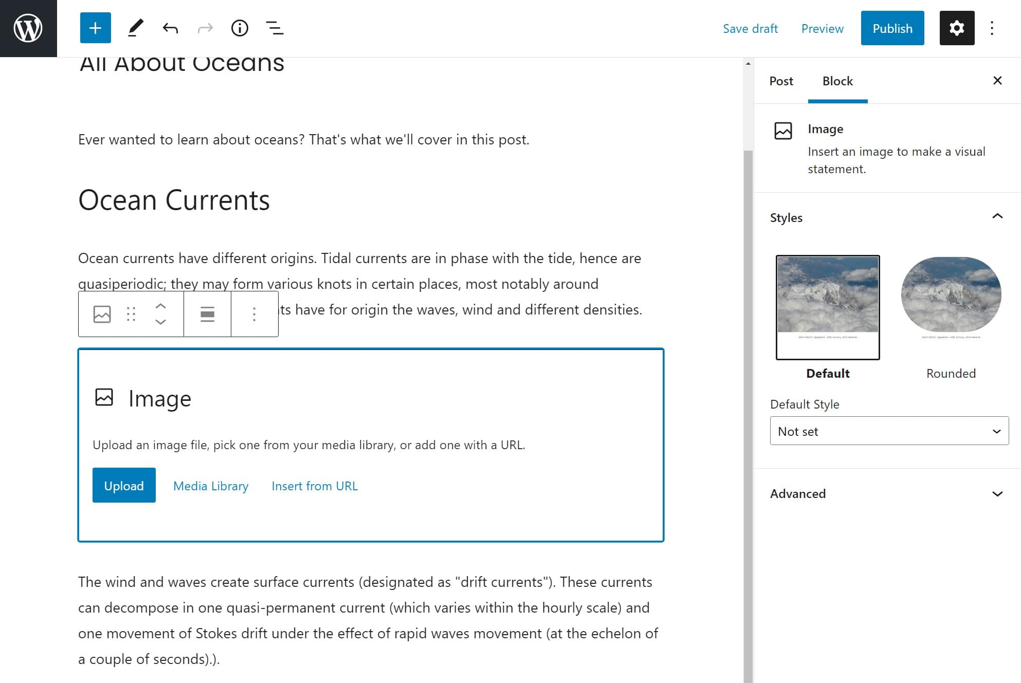 Image upload options.