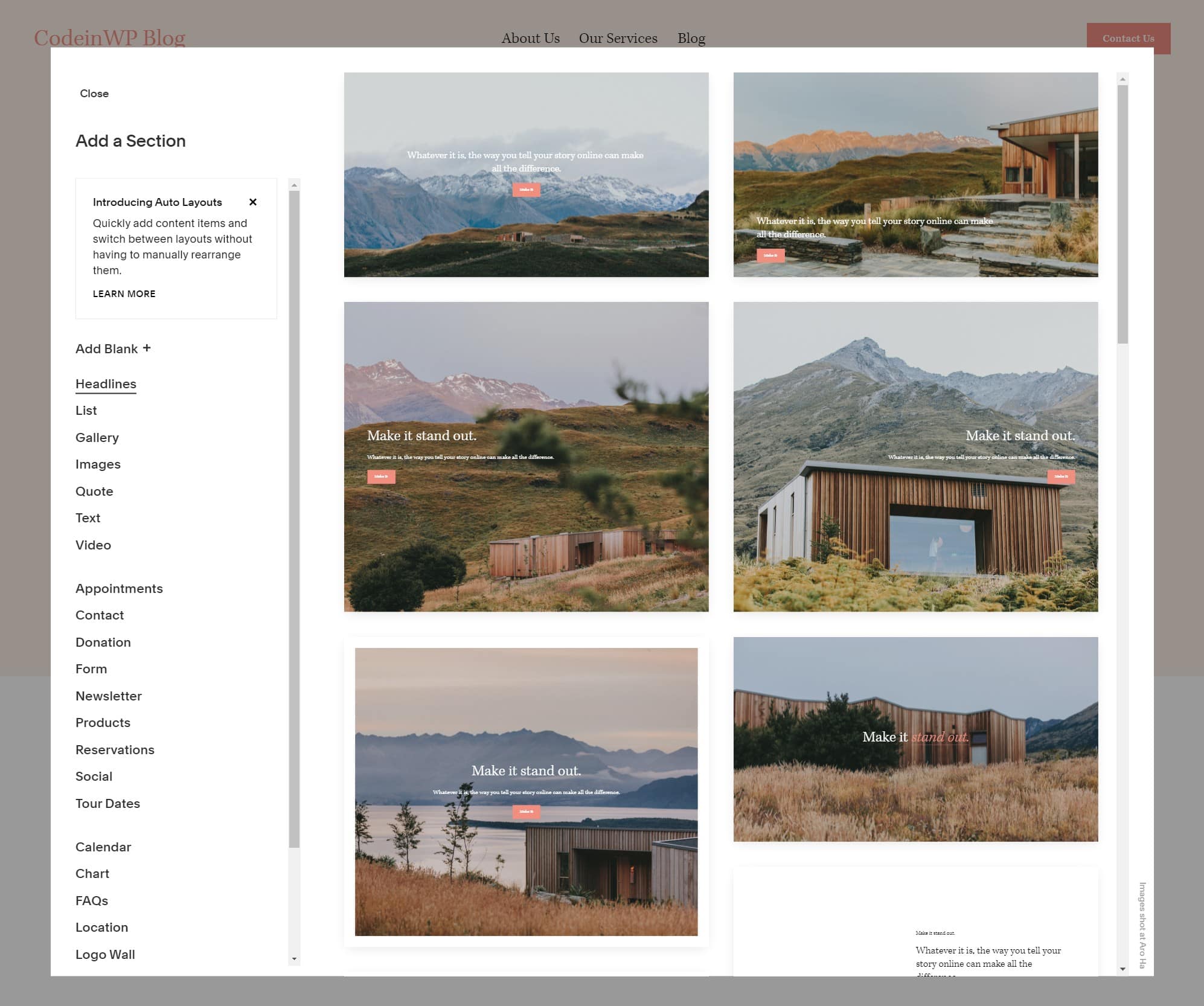 Squarespace section templates