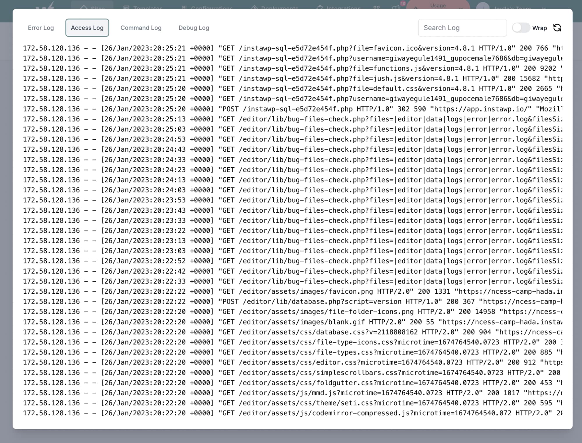 InstaWP review: the logs