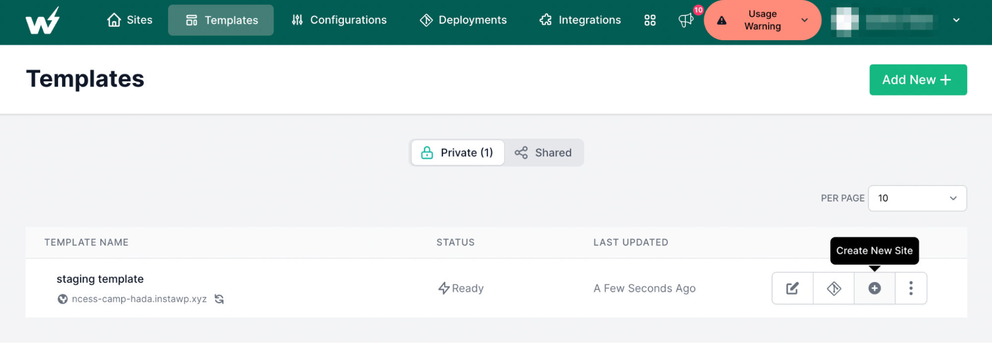 Create InstaWP template site
