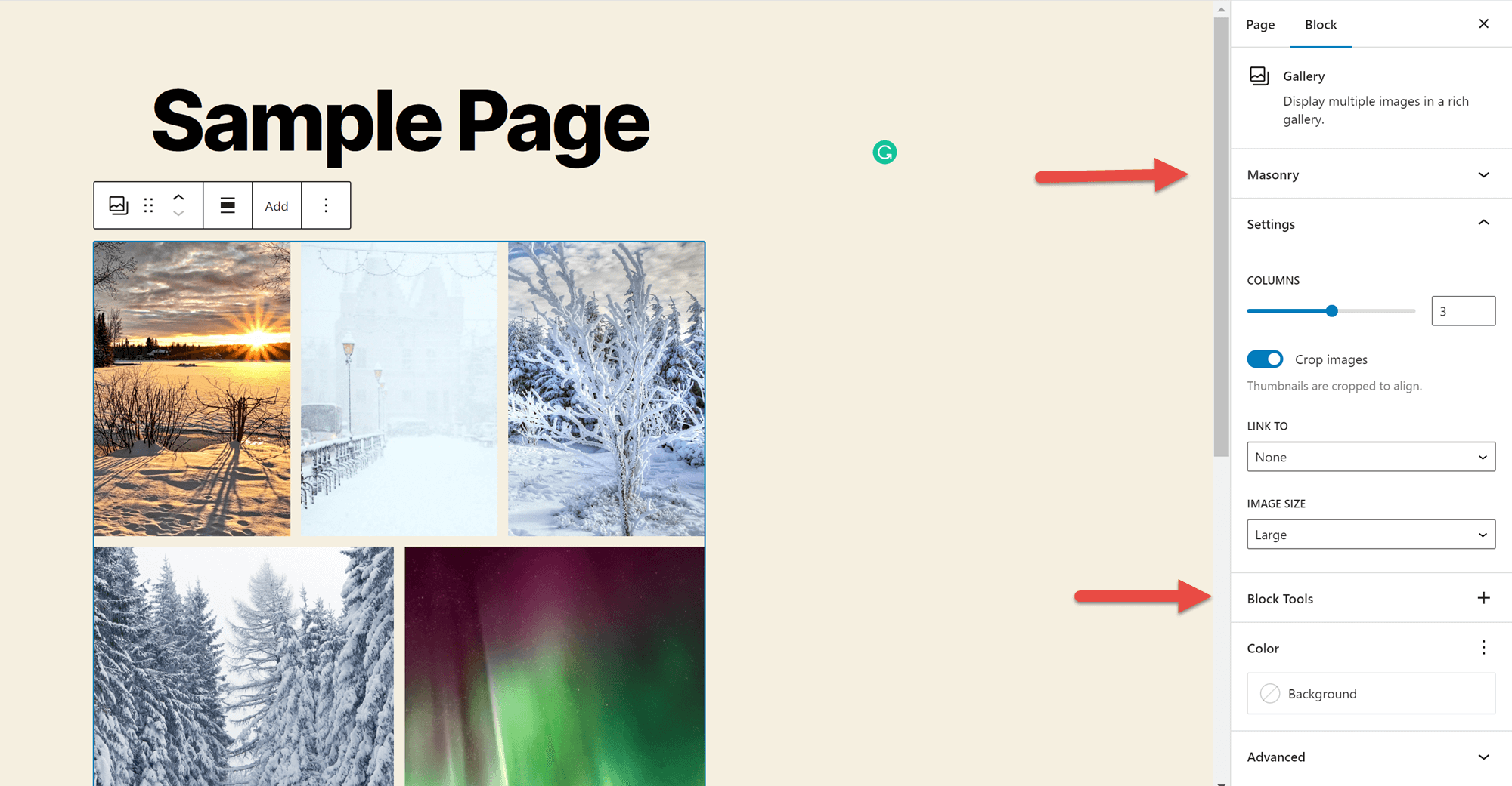 How to create a gallery in WordPress: Otter options