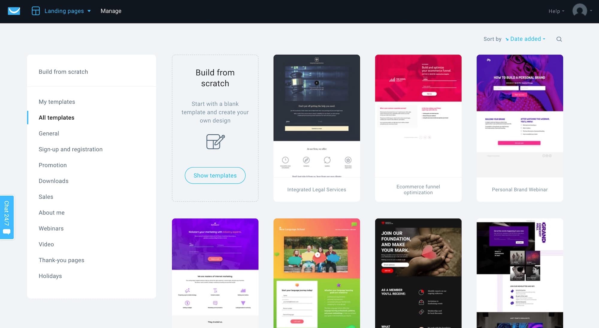 Getresponse landing page templates.