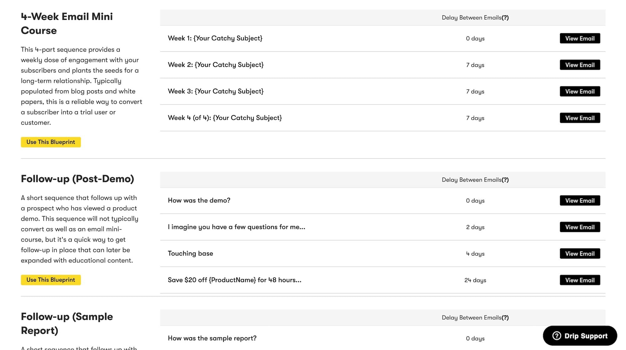 Drip campaign templates.