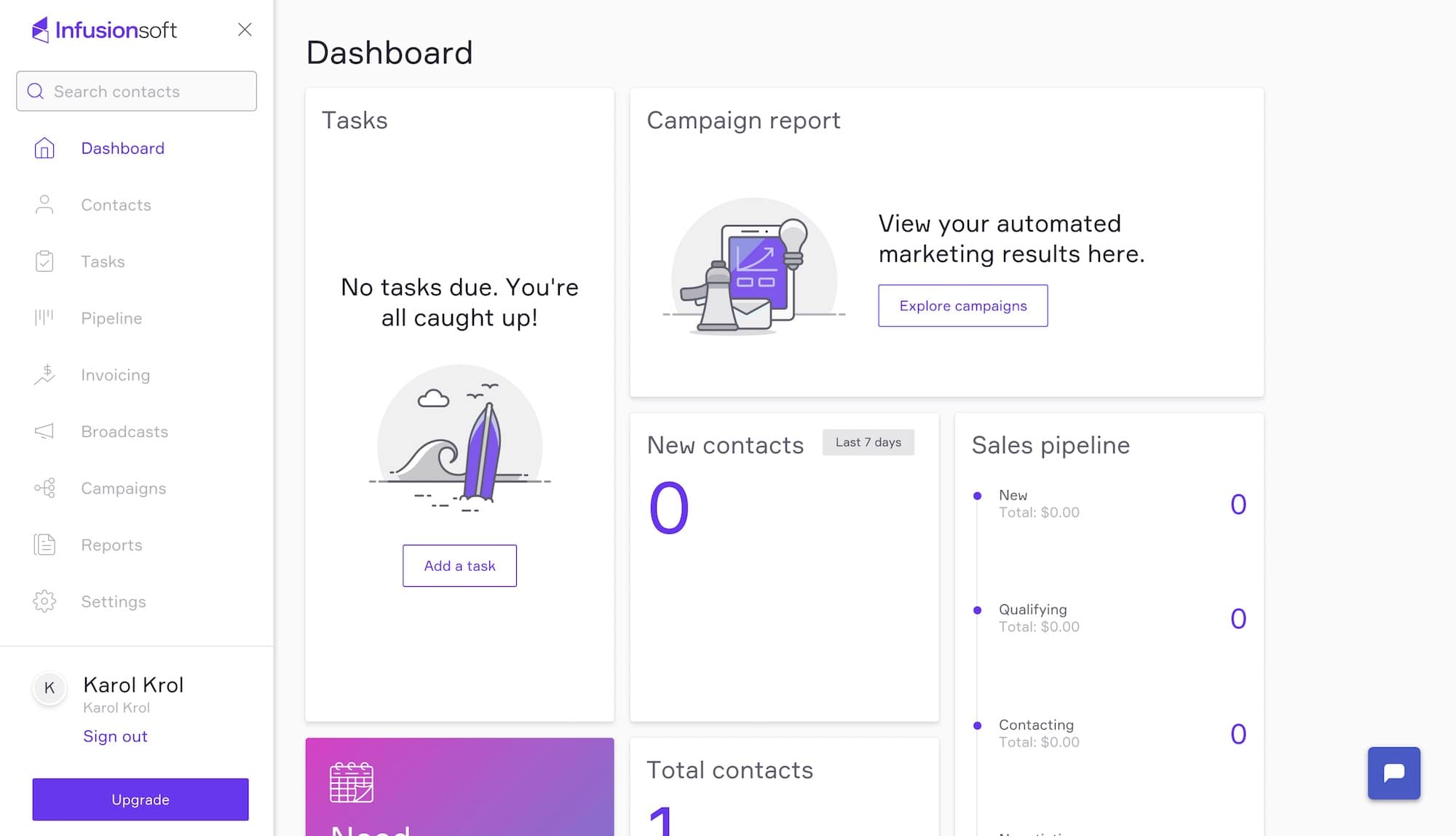 Infusionsoft dashboard.