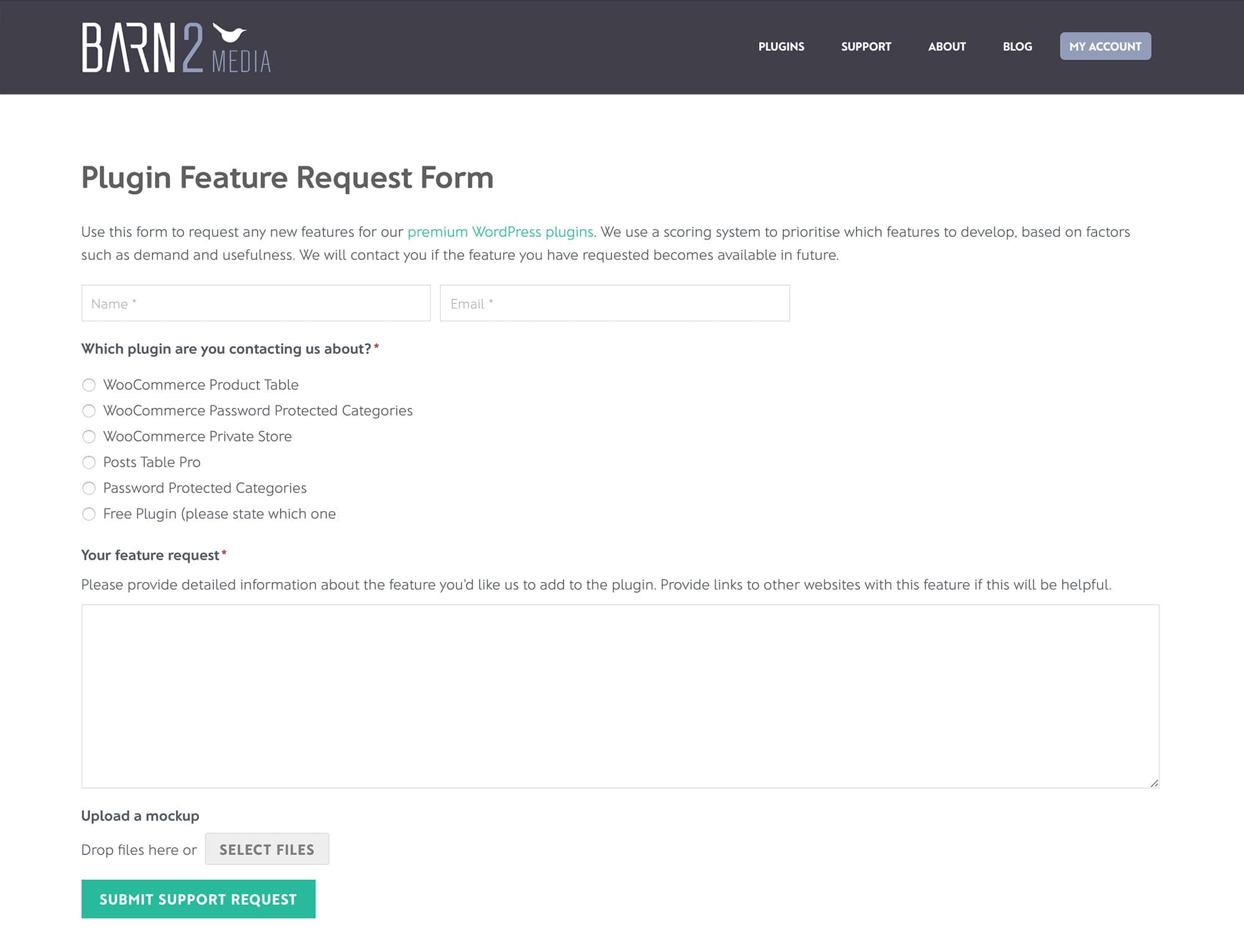 Plugin Feature Request Form - part of our Feature Request System