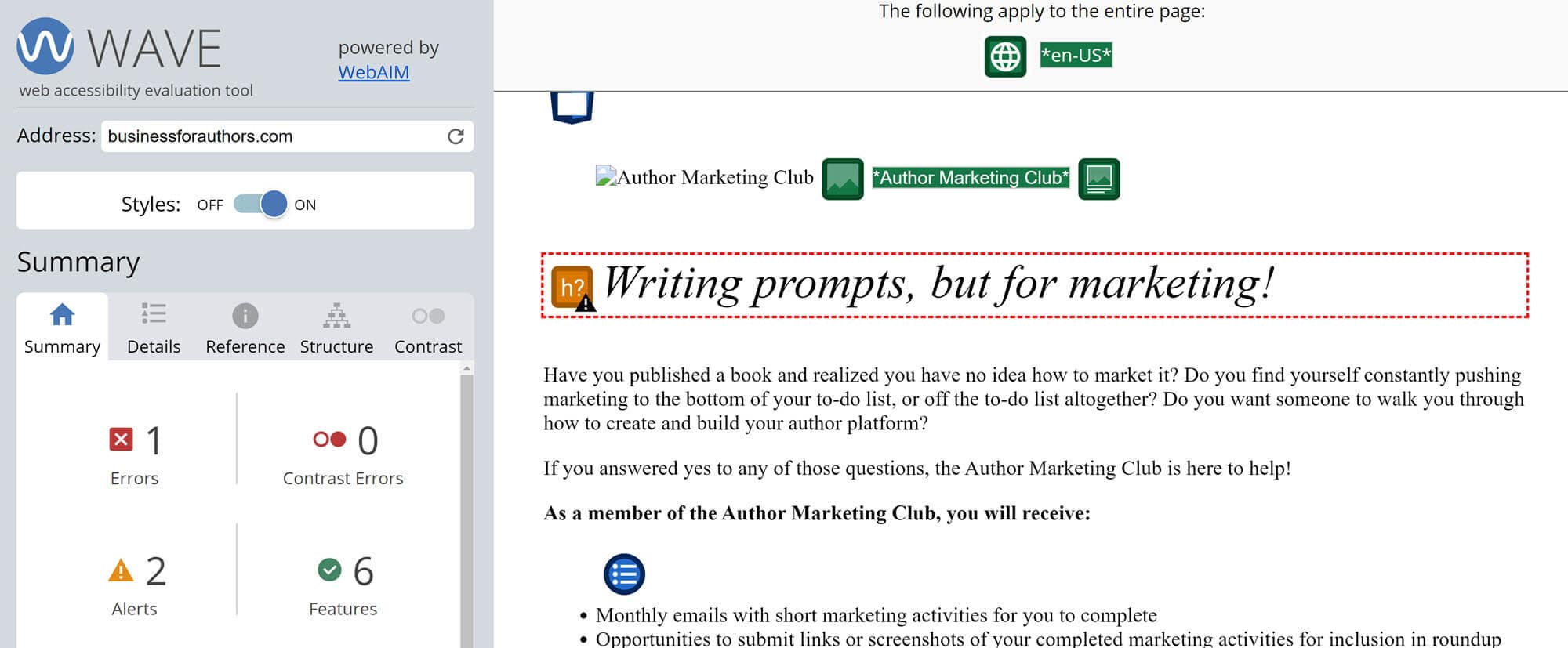 UX Audit checklist - Accessibility testing with WAVE