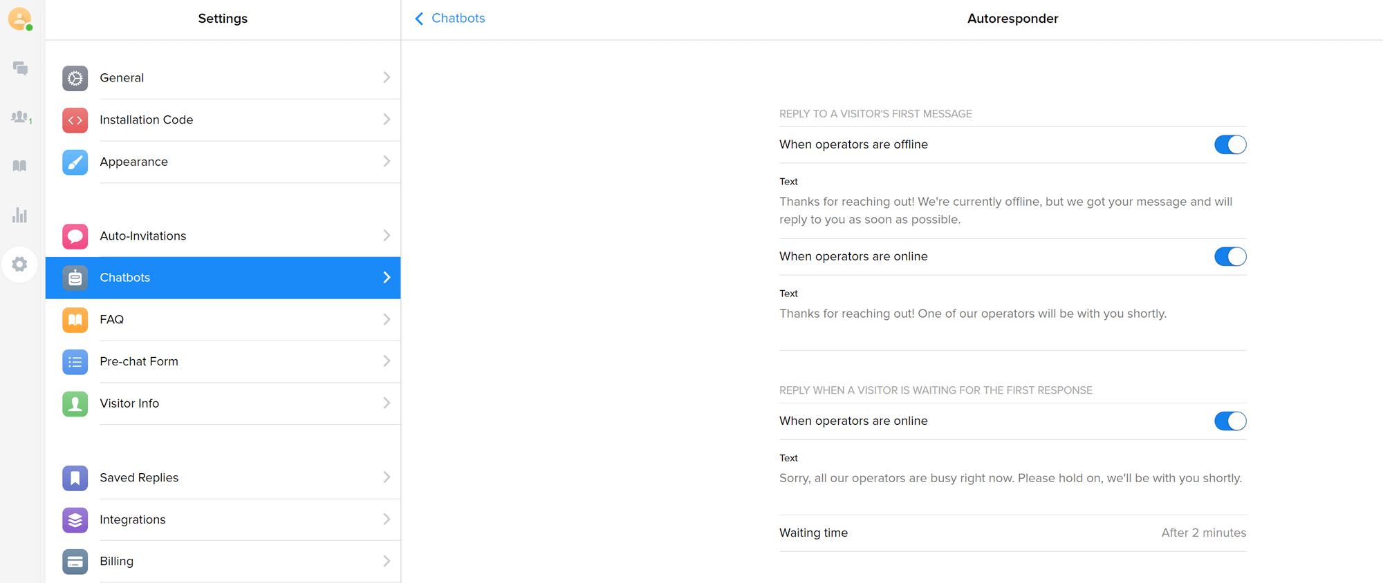 Chaport autoresponder setup