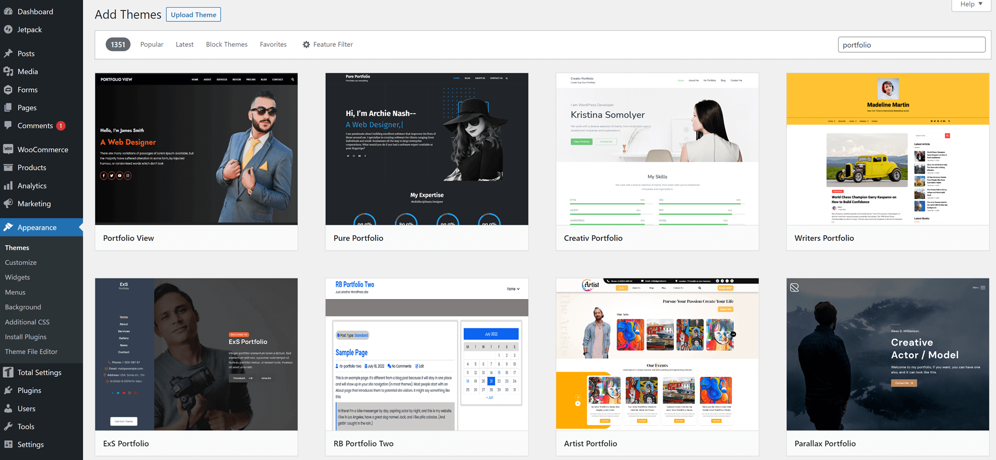 adding portfolio themes in WordPress