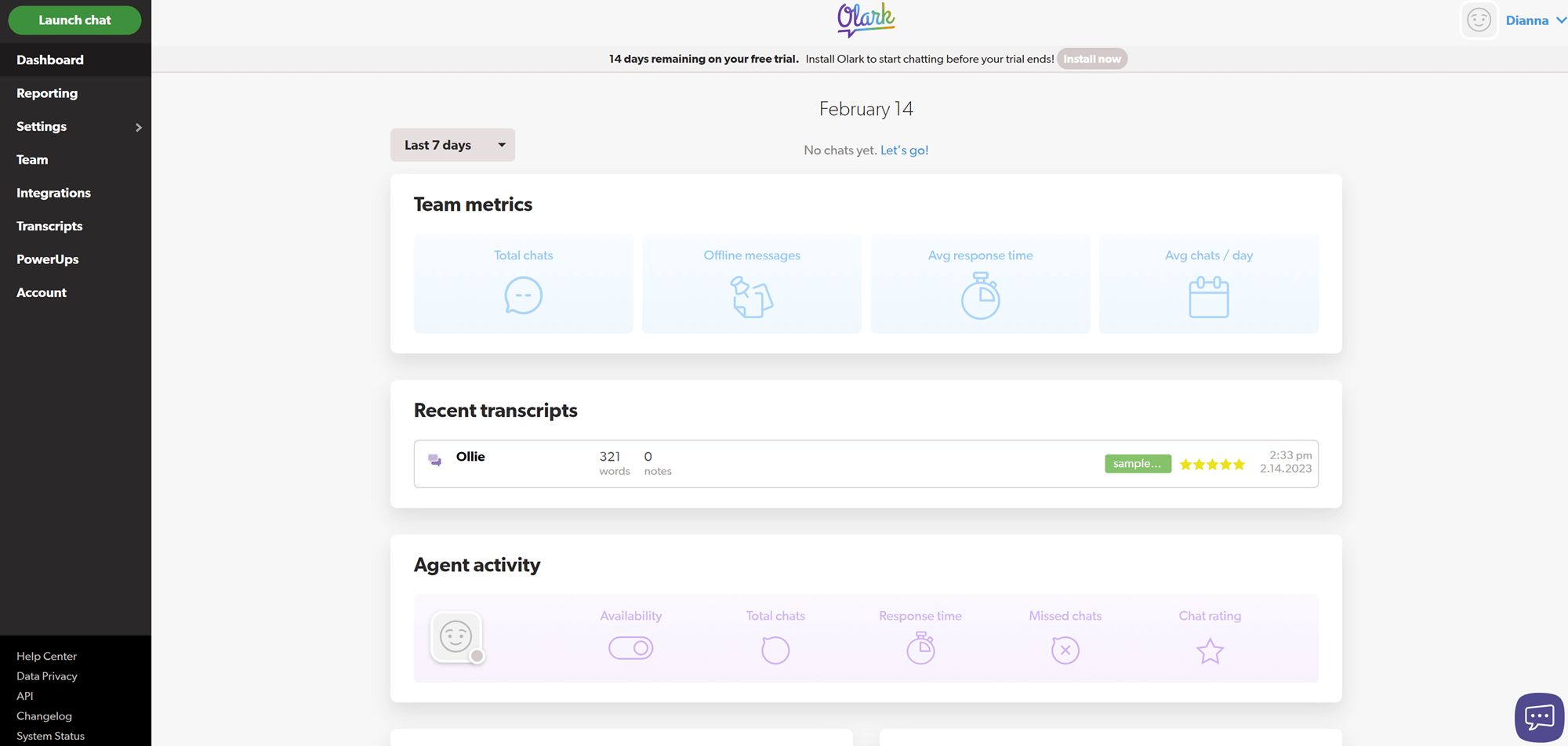 Best live chat plugins for WordPress: Olark dashboard