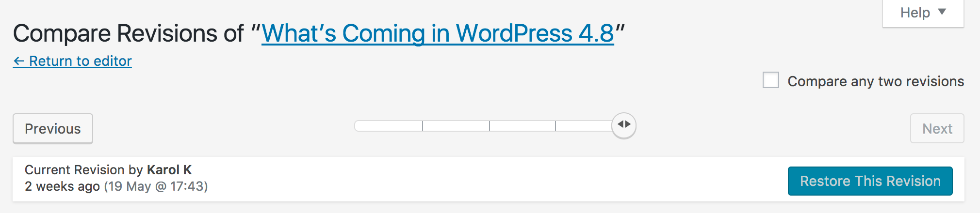 WordPress revisions bar.