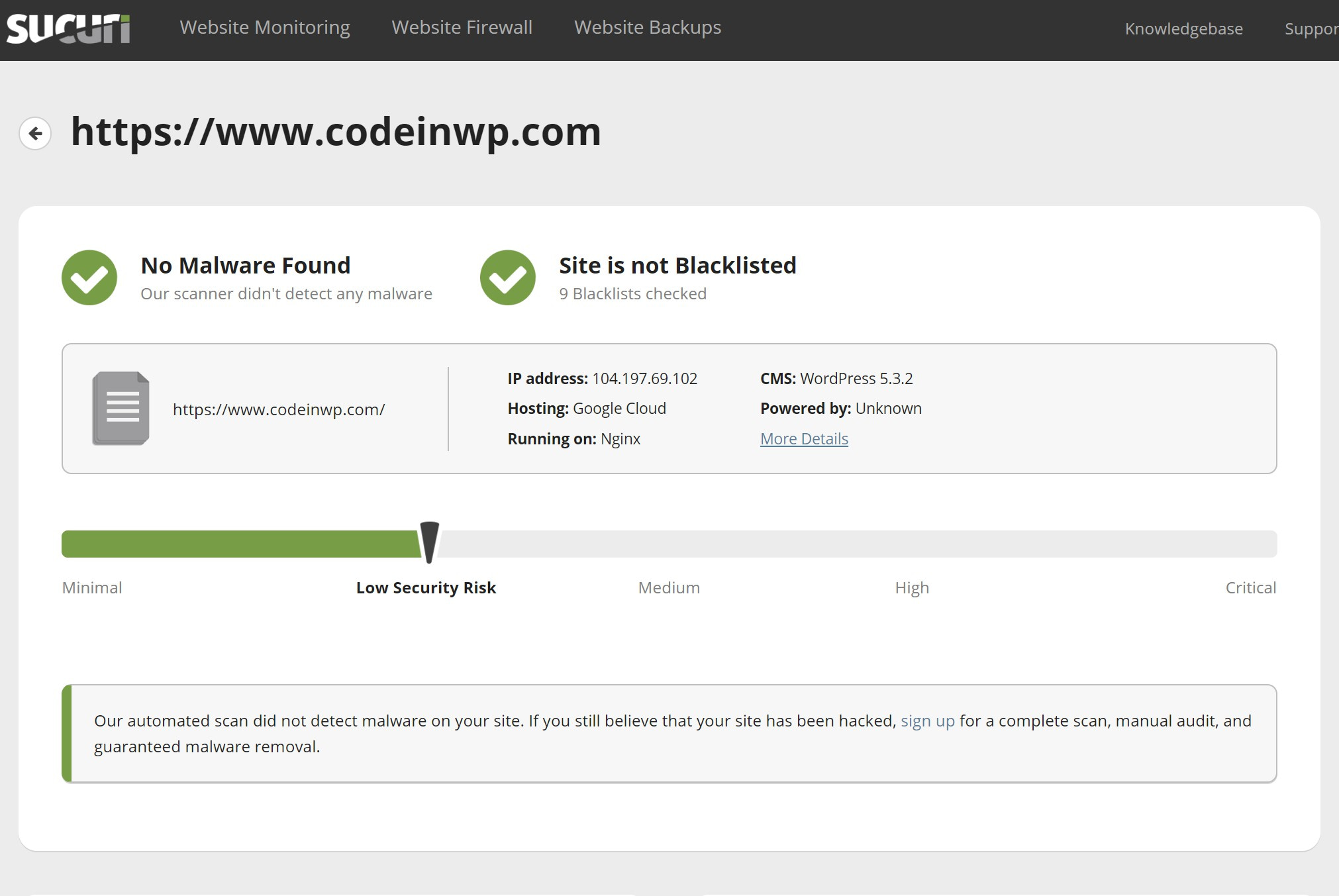 Sucuri SiteCheck website security tool