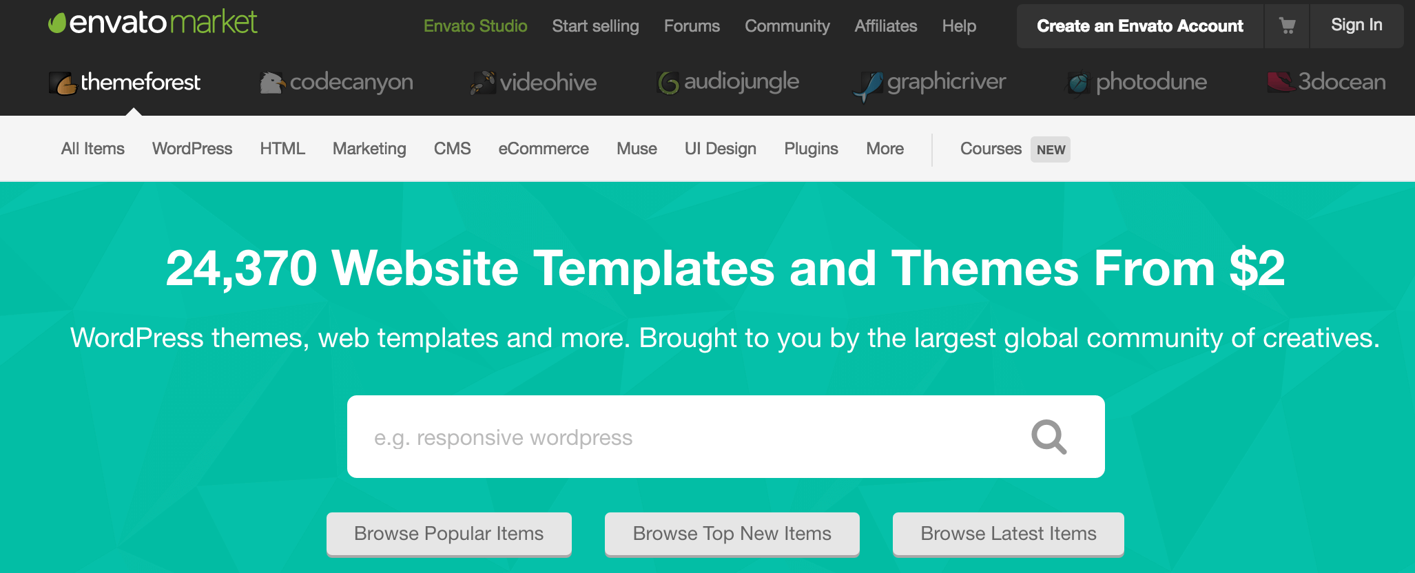 The ThemeForest homepage.