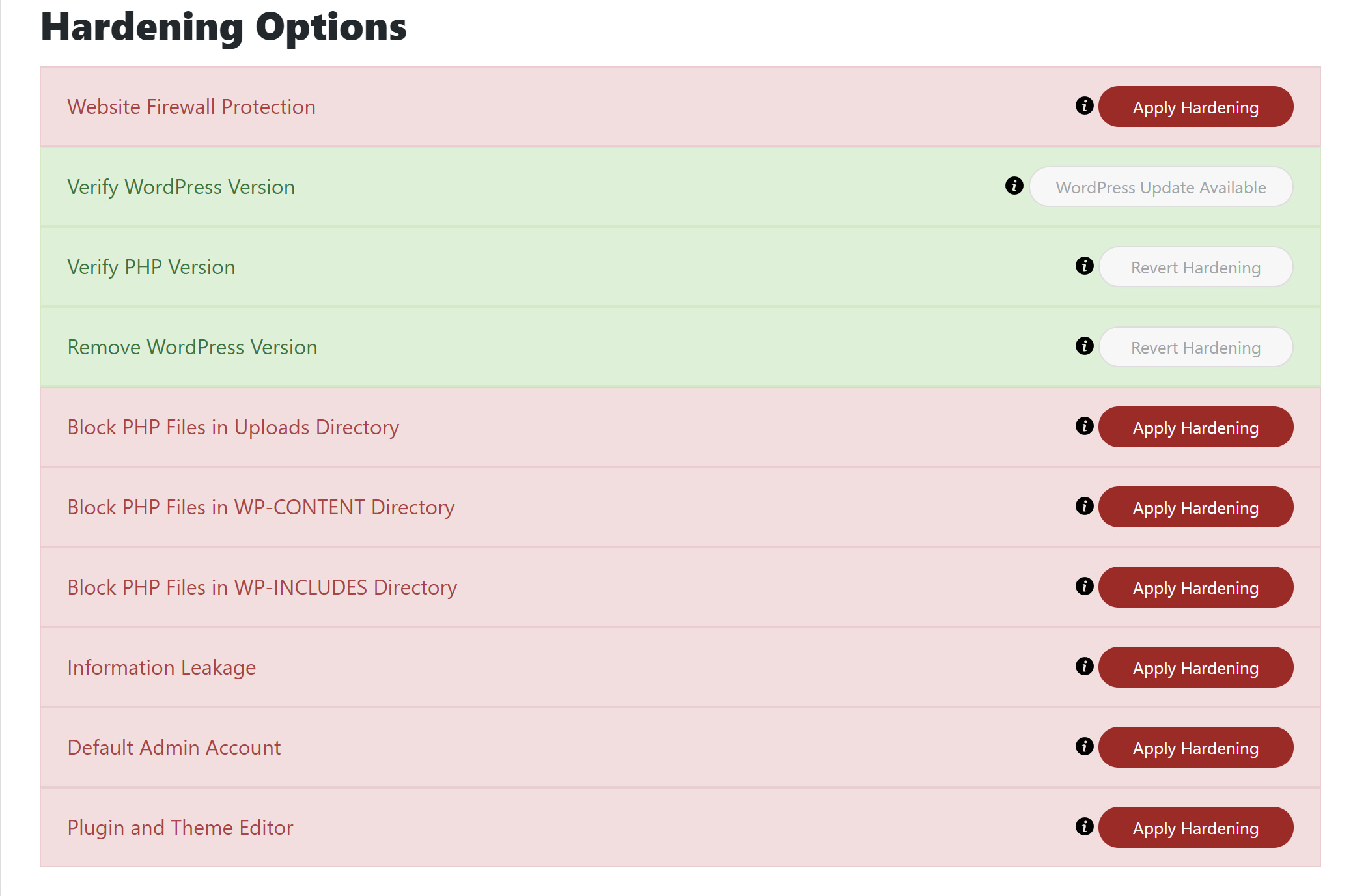 Sucuri hardening options