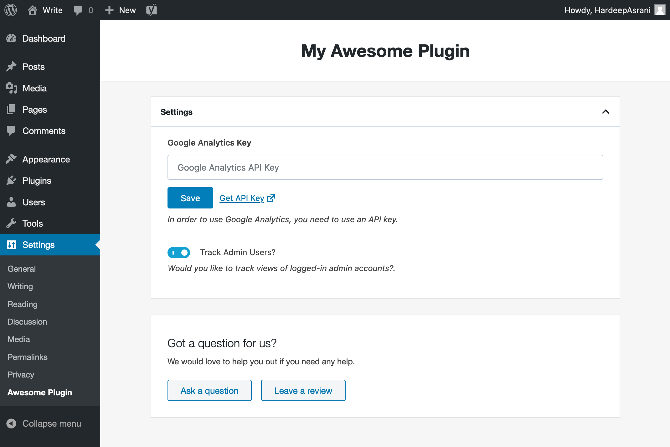 Options panel with extra fields