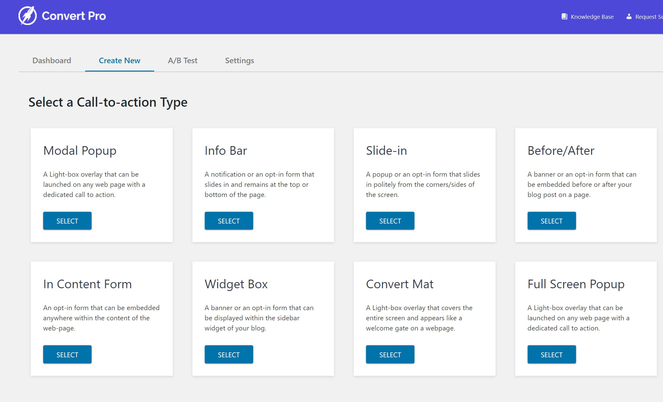 Convert Pro popup types