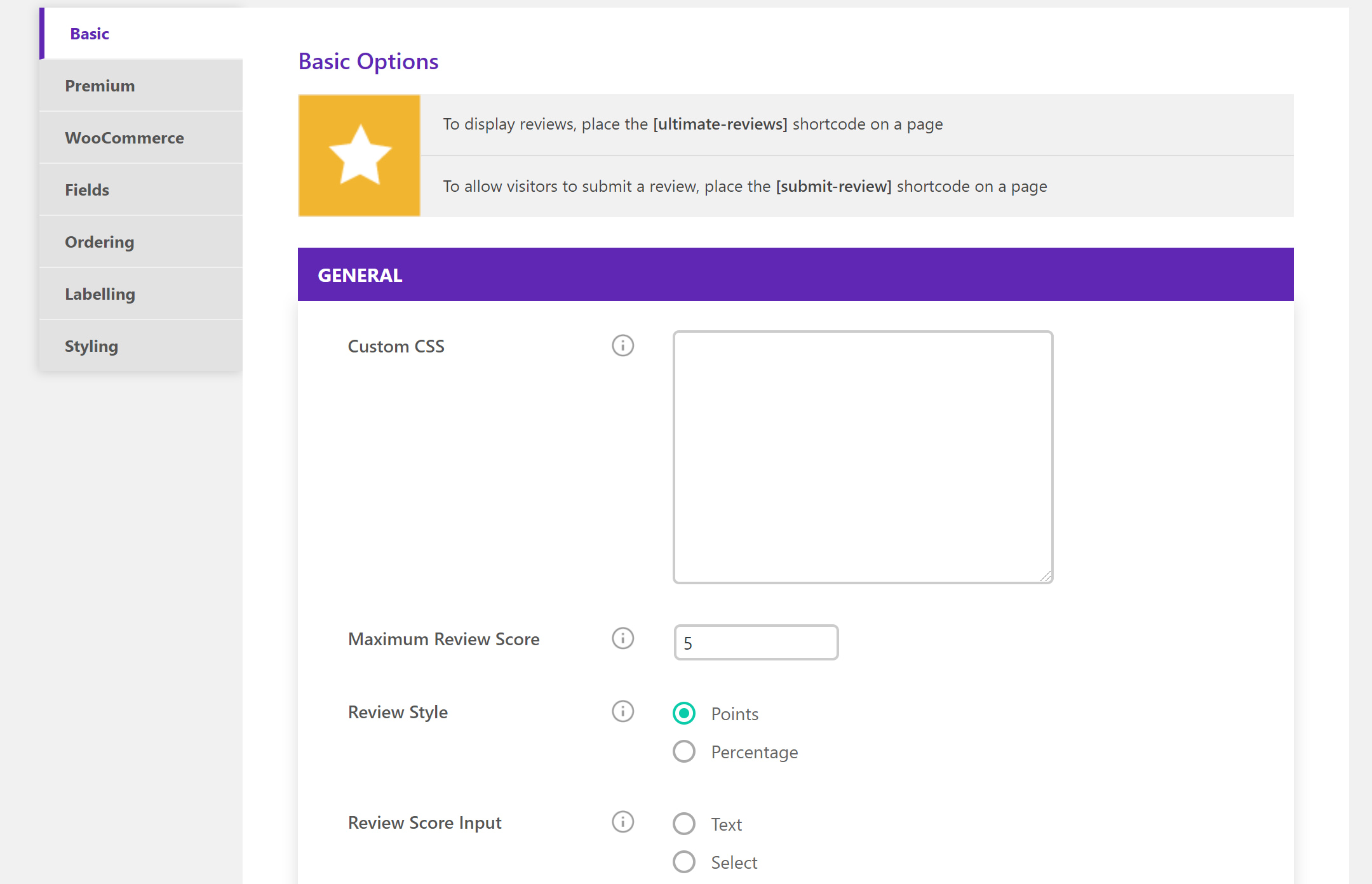 Best WordPress review plugins #4: Ultimate Reviews settings