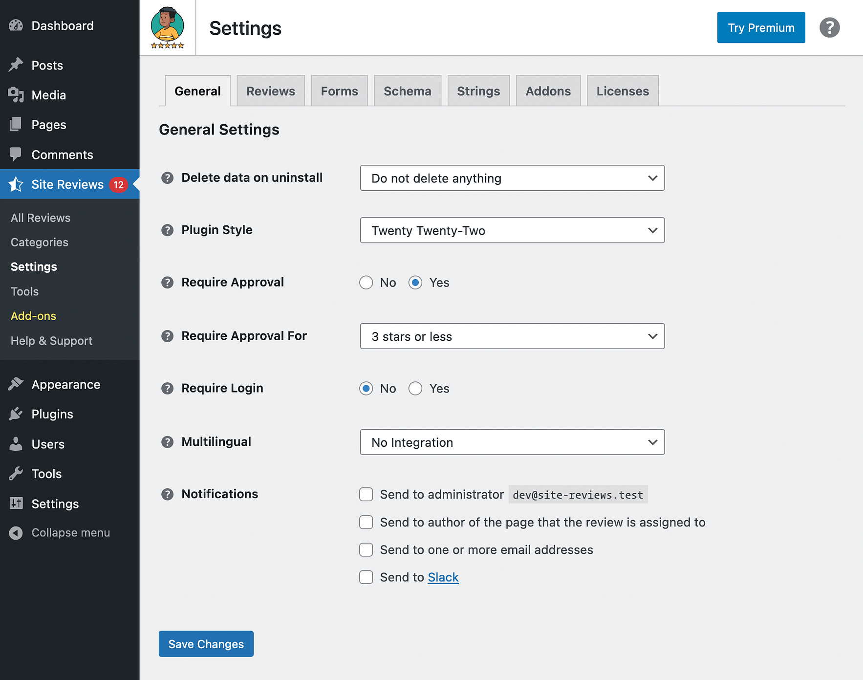 Best WordPress review plugins #2: Site Review settings