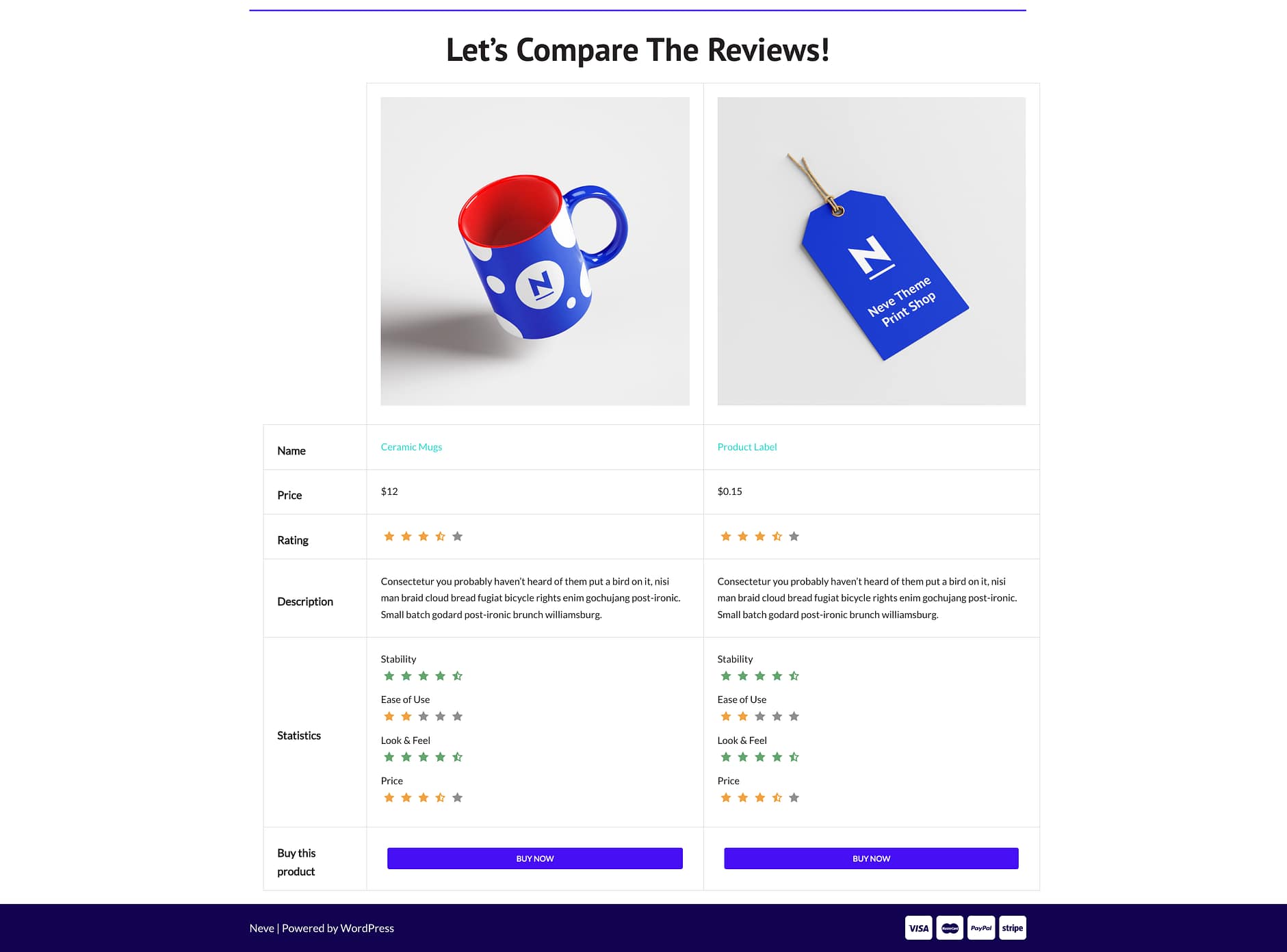 Review Comparison Table block in Otter Blocks