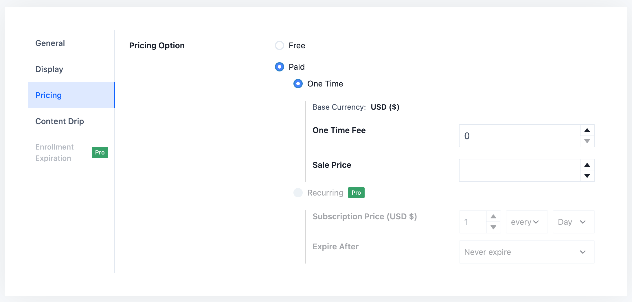 Masteriyo course price settings