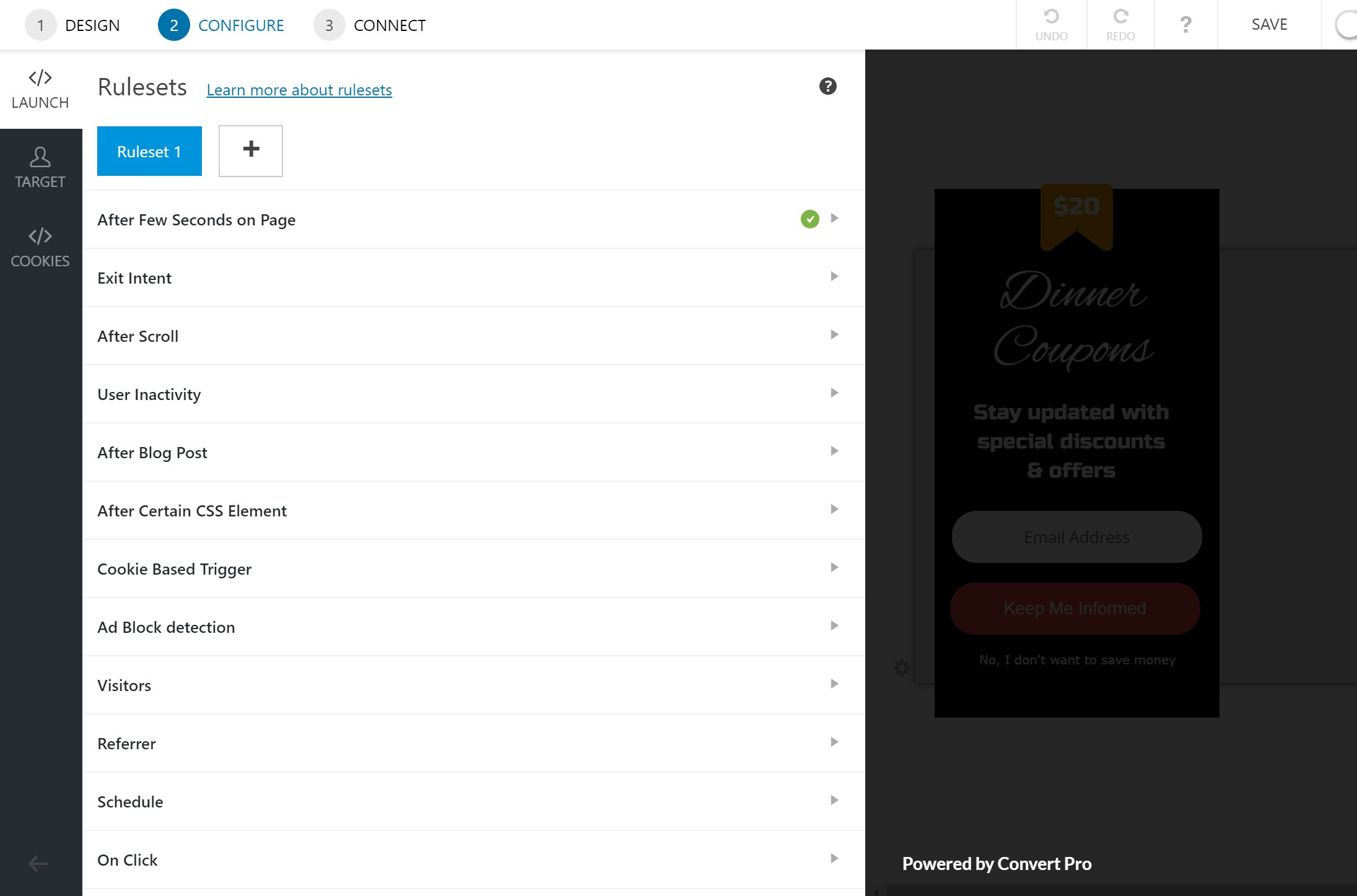 Convert Pro targeting and triggering options
