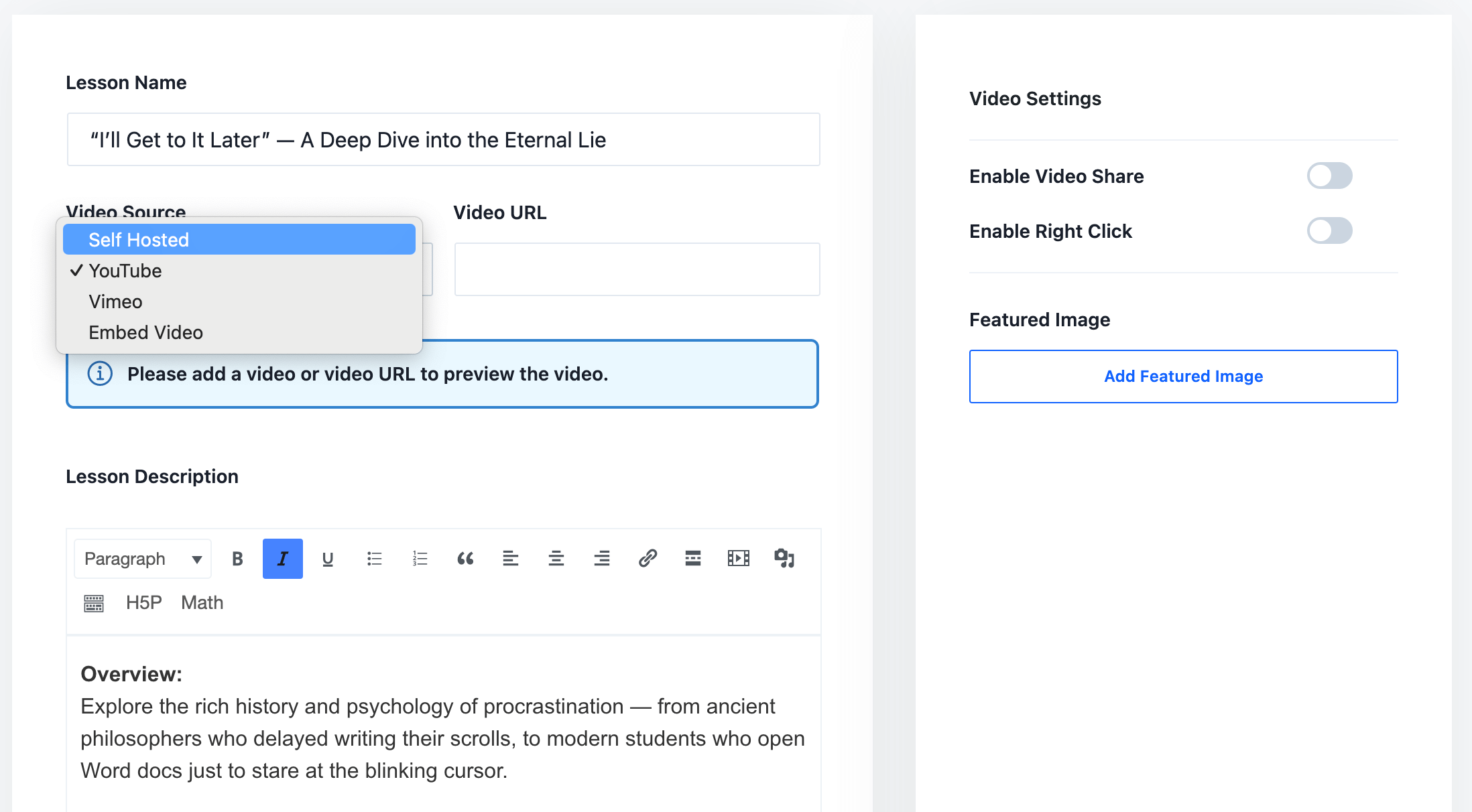 creating video lesson