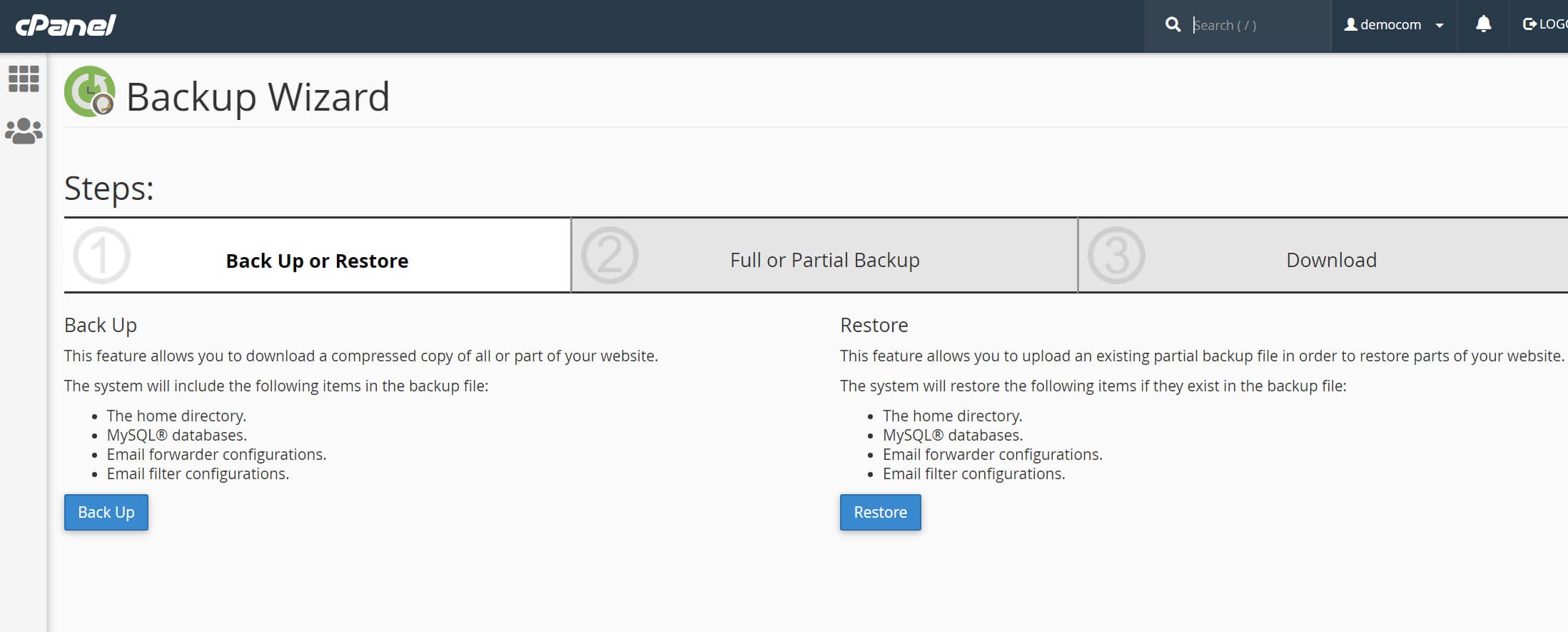 backup wizard - Plesk vs cPanel