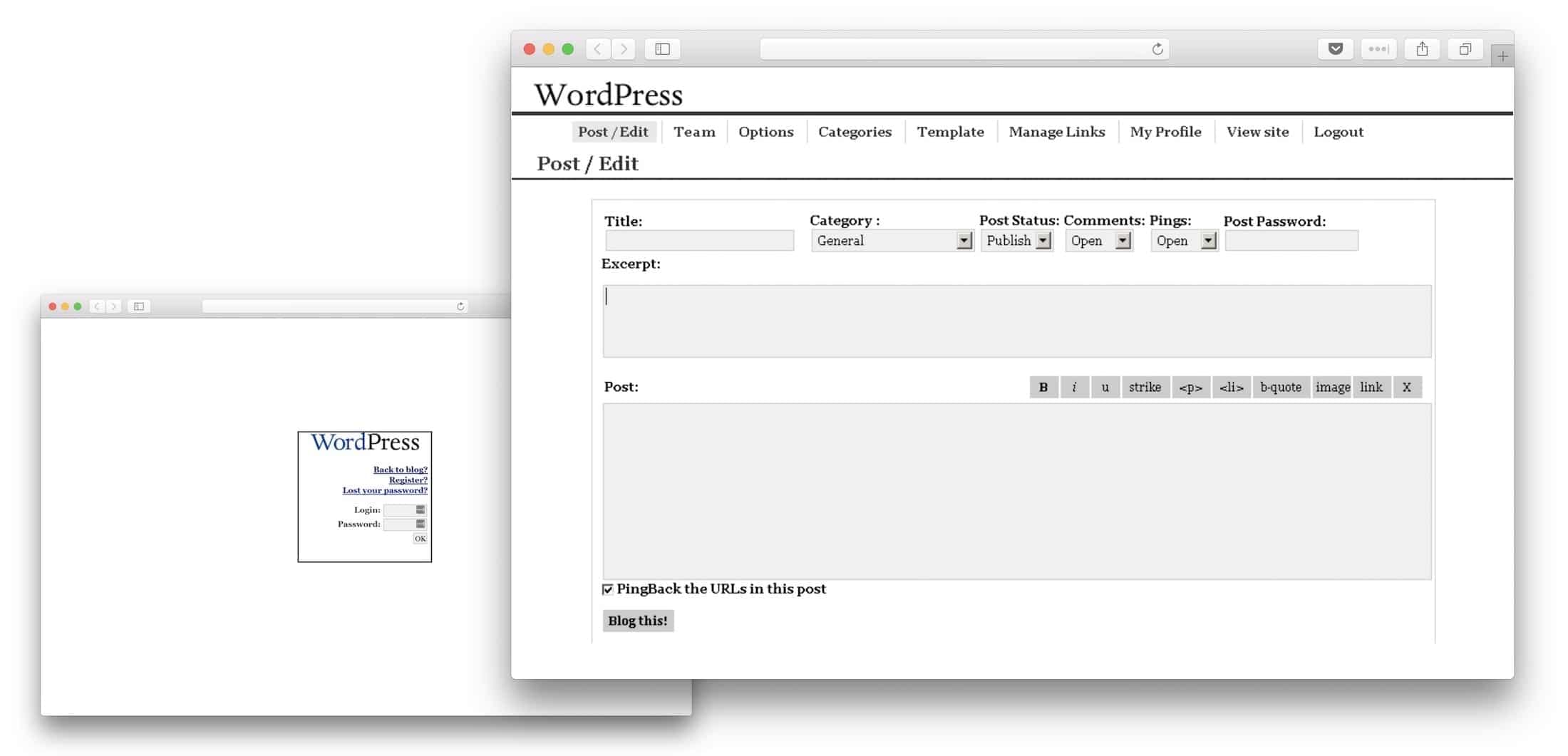 WordPress 0.7 UI