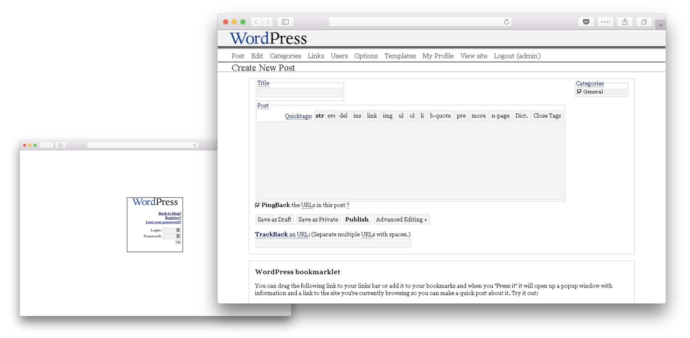 WordPress 1.0 UI