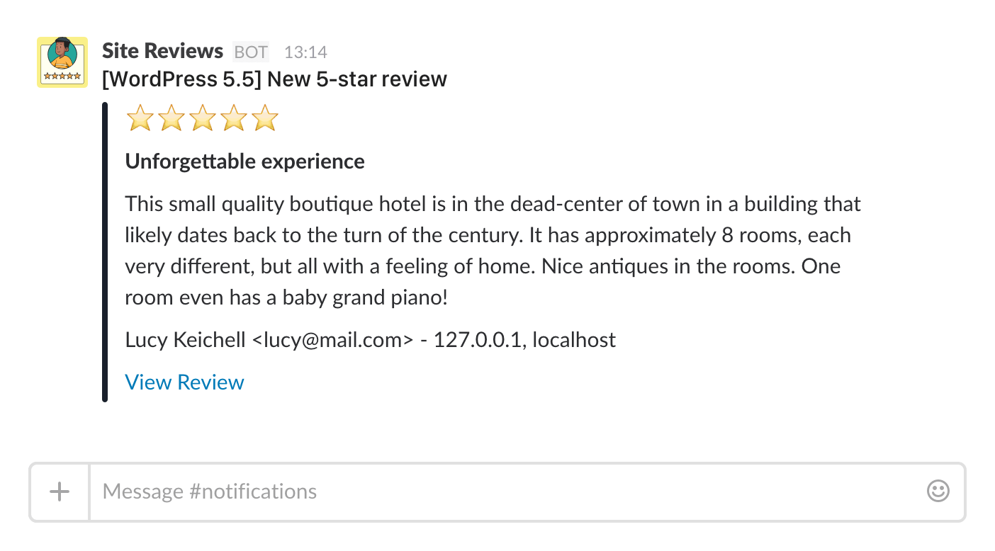 Site Reviews Slack integration