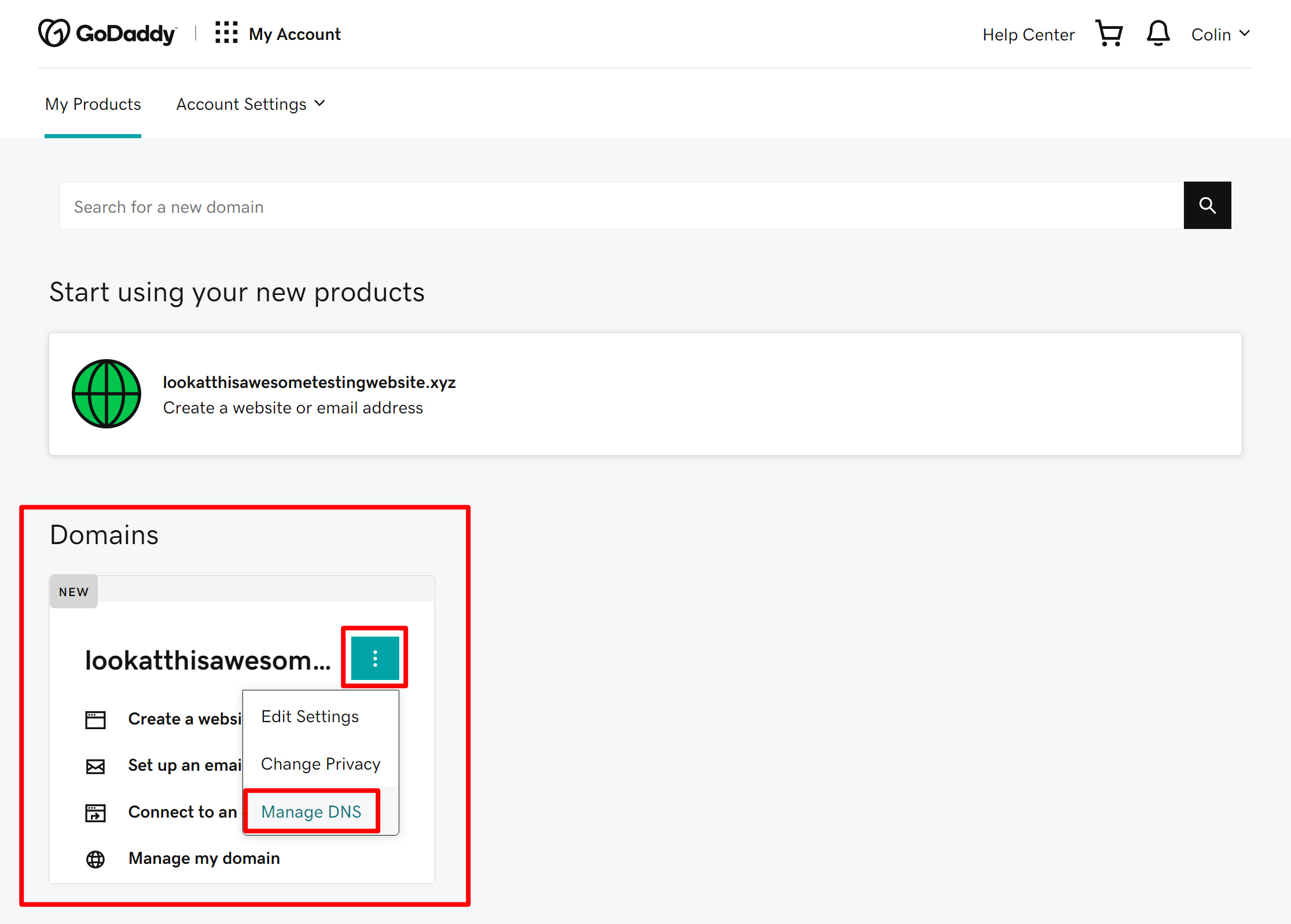 How to open DNS settings at GoDaddy