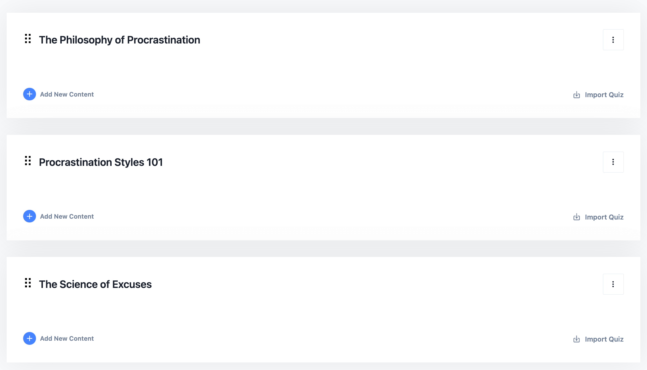 drag and drop for course building
