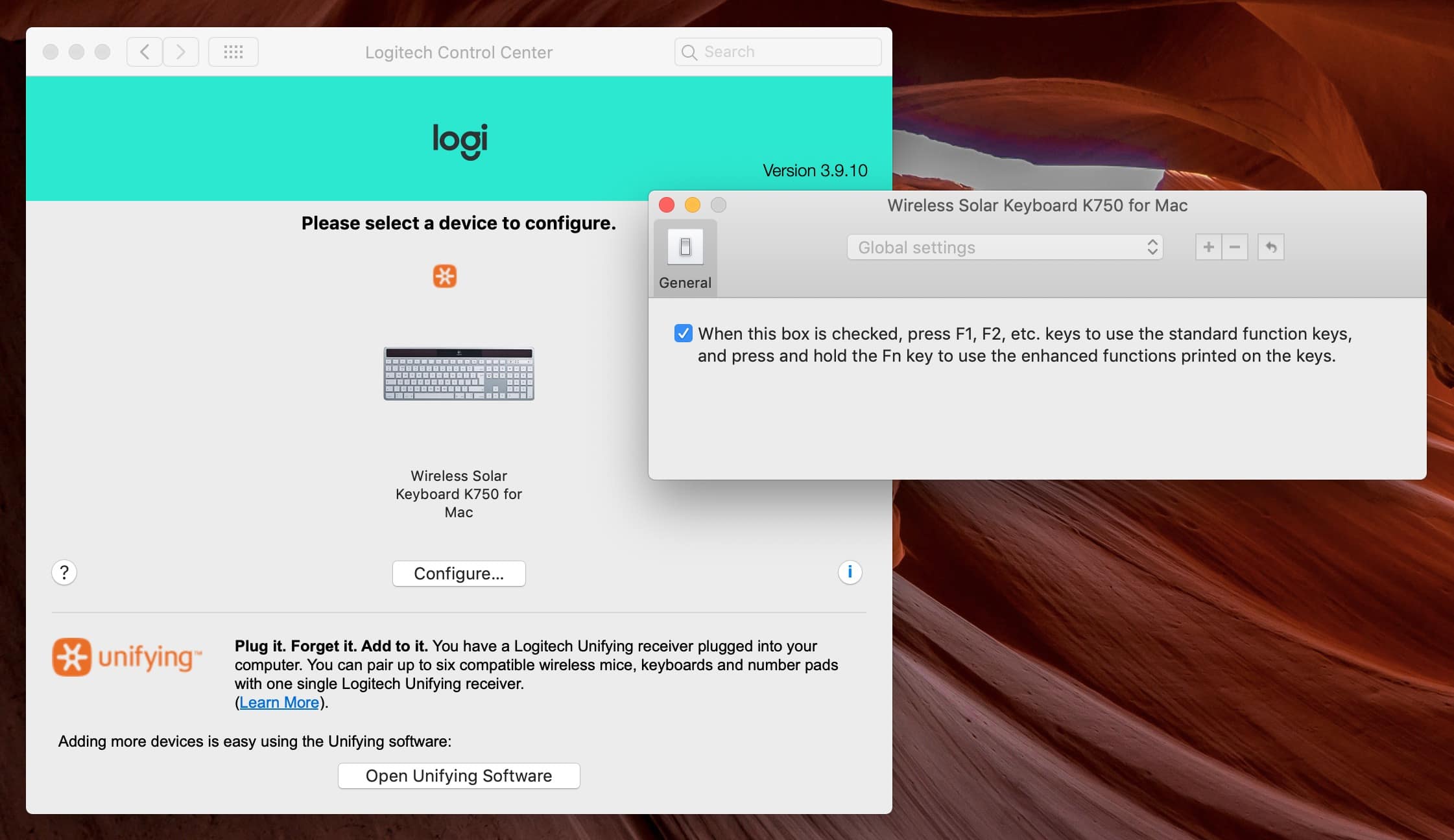 logitech control center