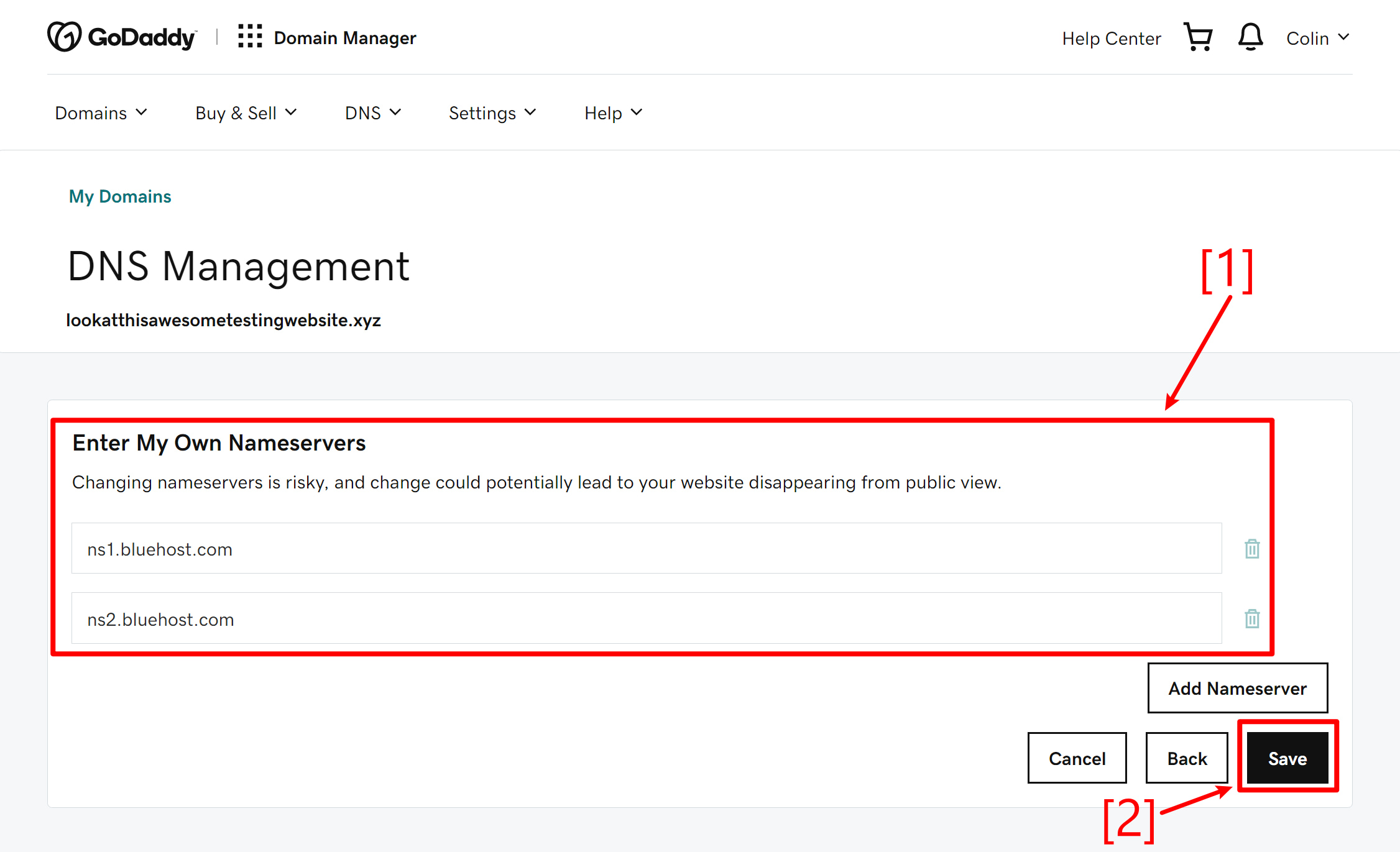 Enter your new nameservers