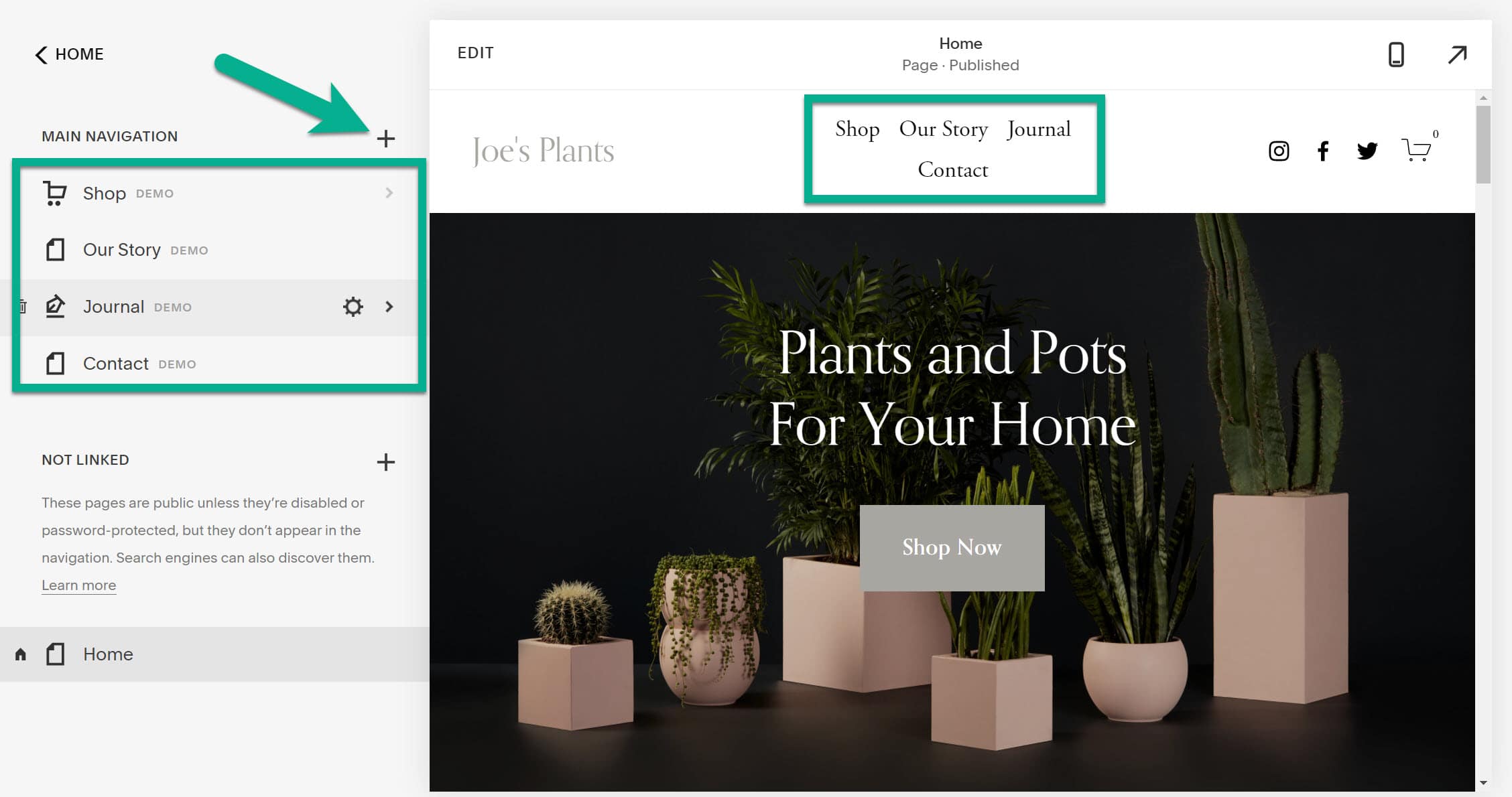 add navigation - Squarespace tutorial