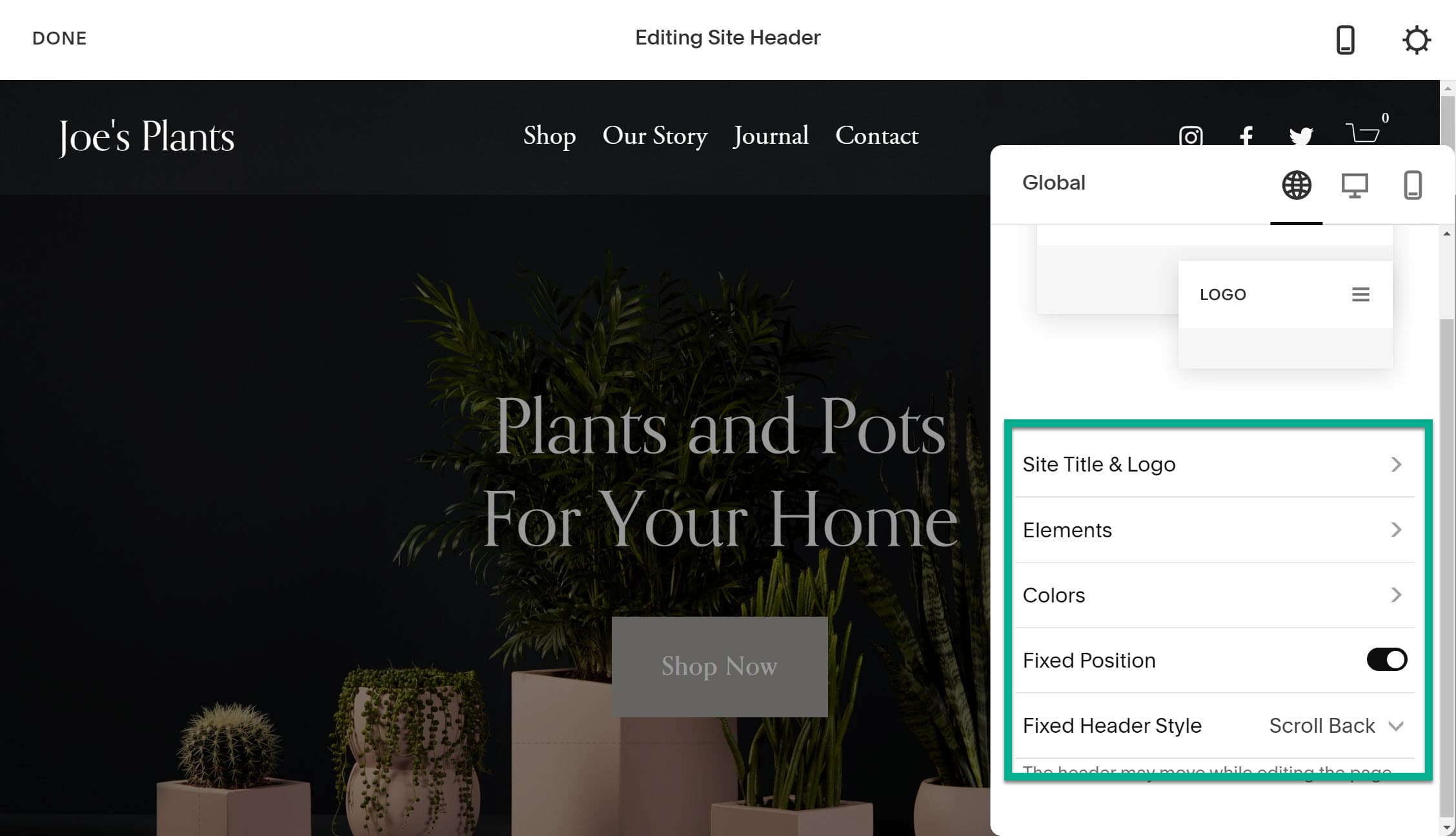 header tools for Squarespace tutorial
